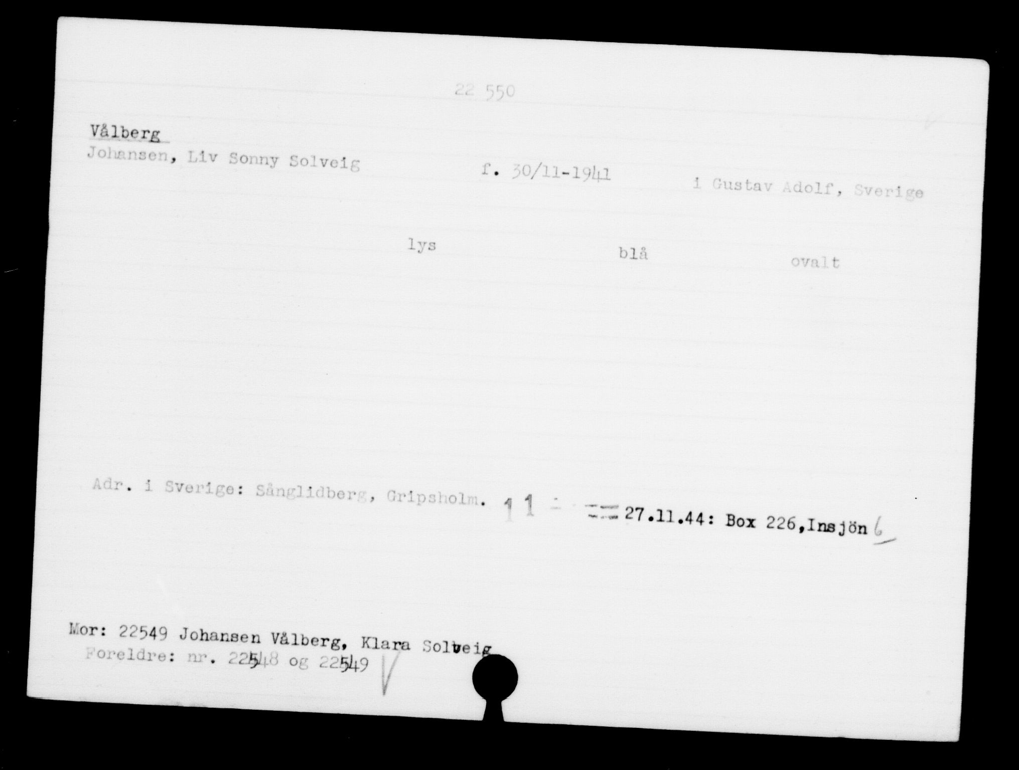 Den Kgl. Norske Legasjons Flyktningskontor, RA/S-6753/V/Va/L0010: Kjesäterkartoteket.  Flyktningenr. 22000-25314, 1940-1945, s. 606