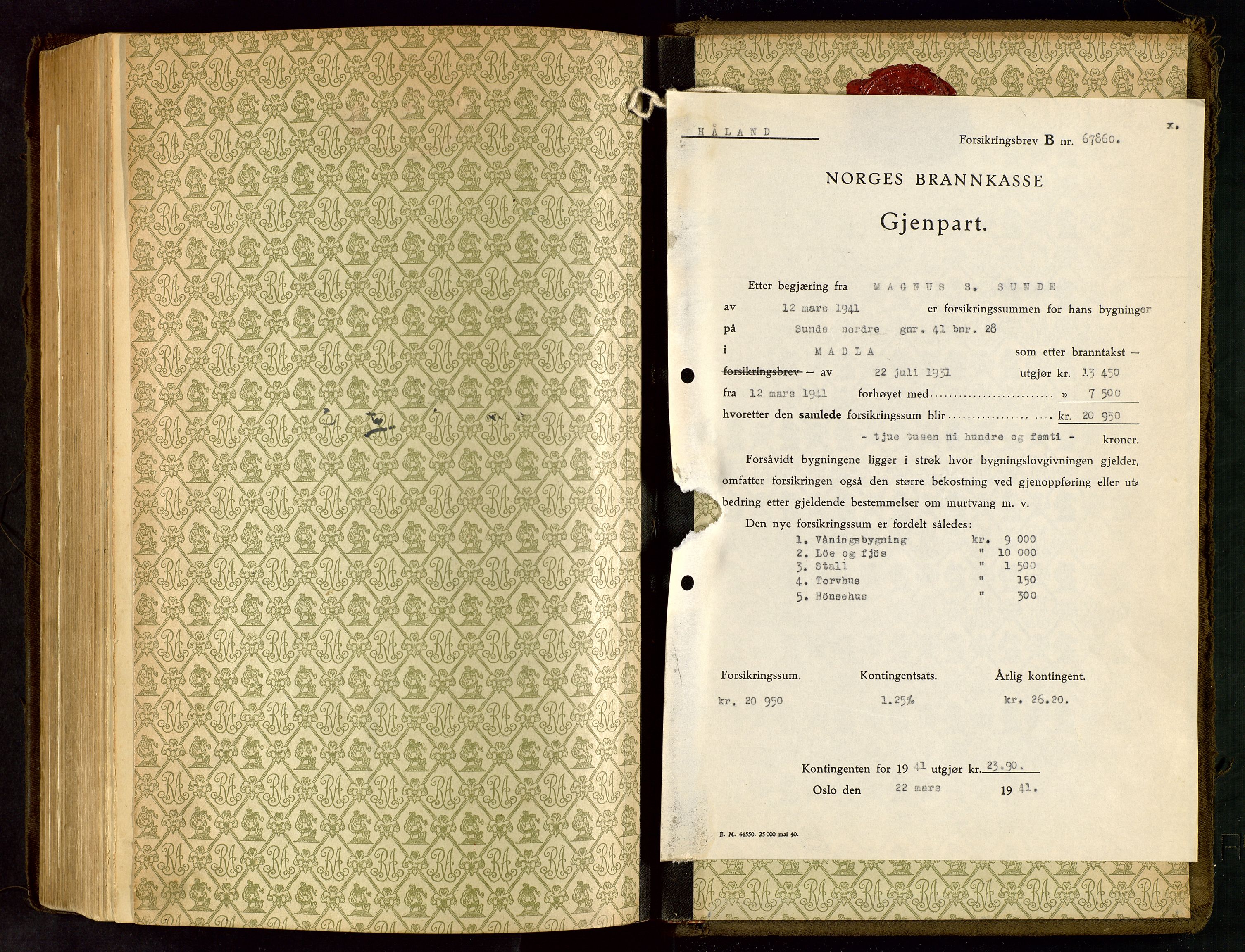 Håland lensmannskontor, SAST/A-100100/Go/L0005: "Brandtakstprotokoll"  Register i boken., 1929-1948