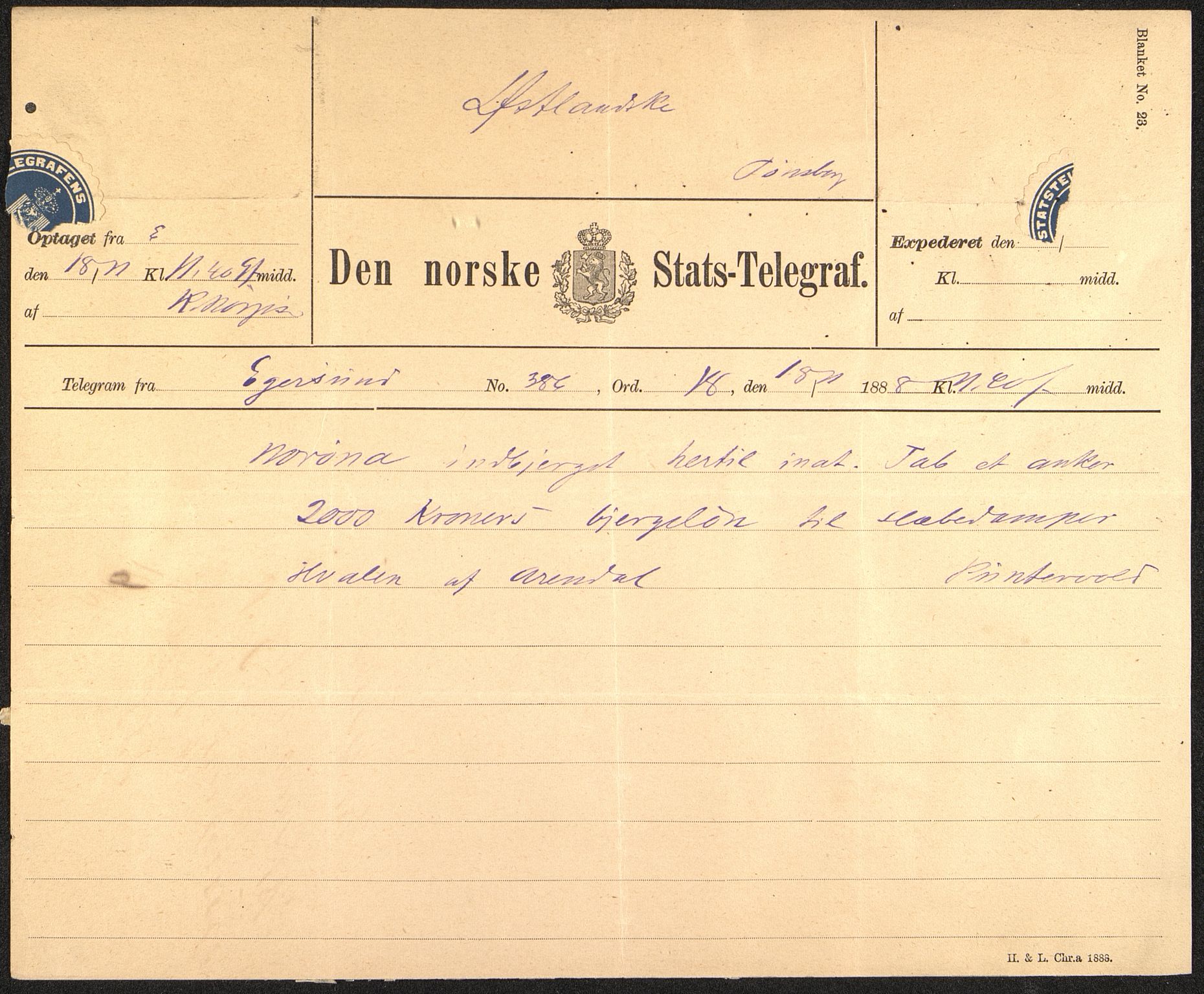 Pa 63 - Østlandske skibsassuranceforening, VEMU/A-1079/G/Ga/L0023/0001: Havaridokumenter / Carl Johan, Titania, Norrøna, Thor, Try, Louise, 1888, s. 18