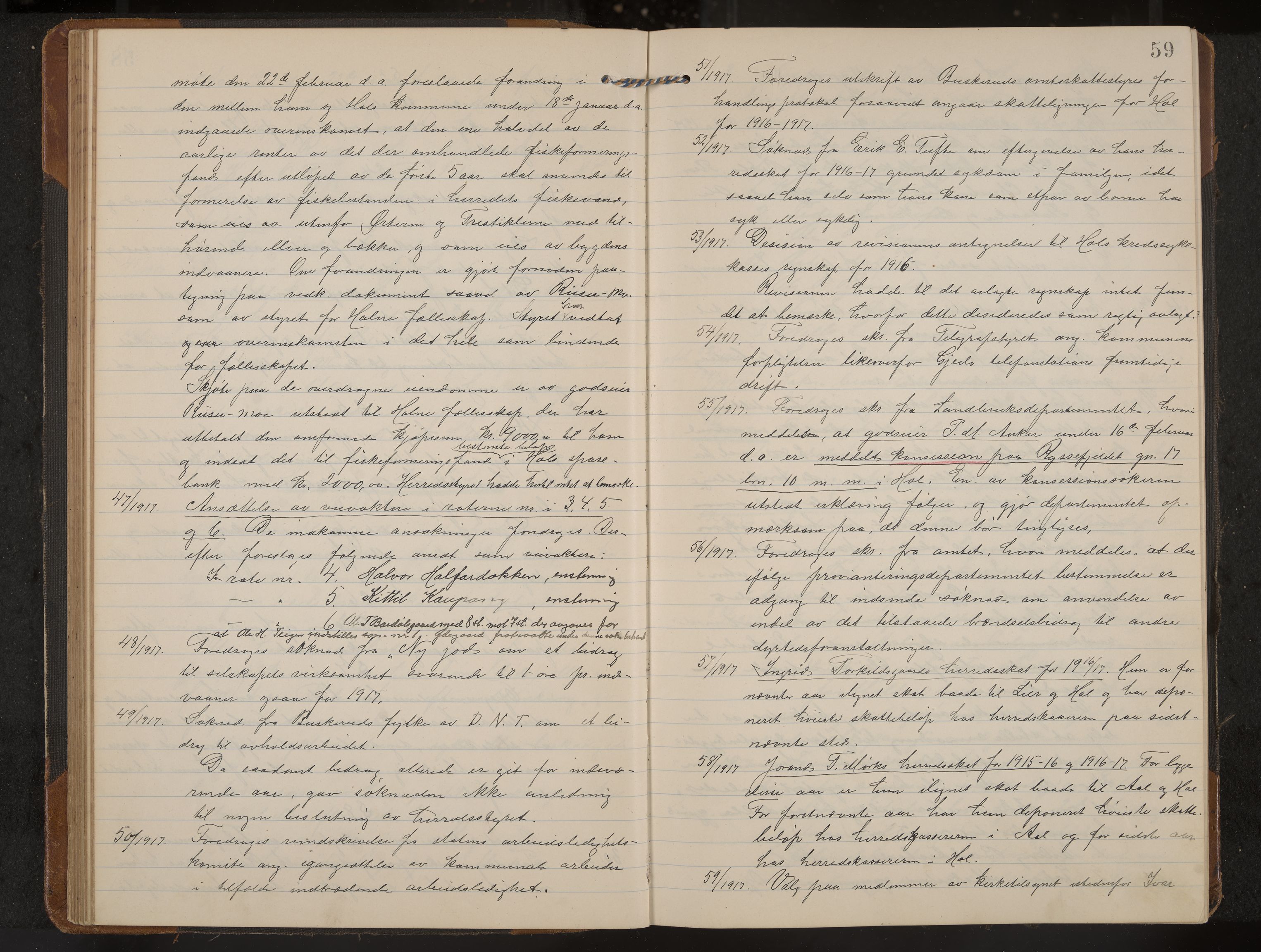Hol formannskap og sentraladministrasjon, IKAK/0620021-1/A/L0006: Møtebok, 1916-1922, s. 59