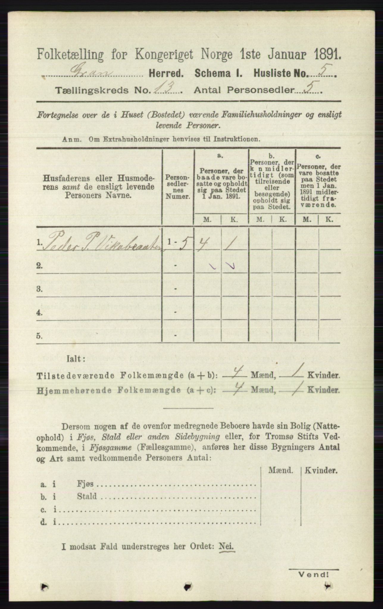 RA, Folketelling 1891 for 0534 Gran herred, 1891, s. 6787