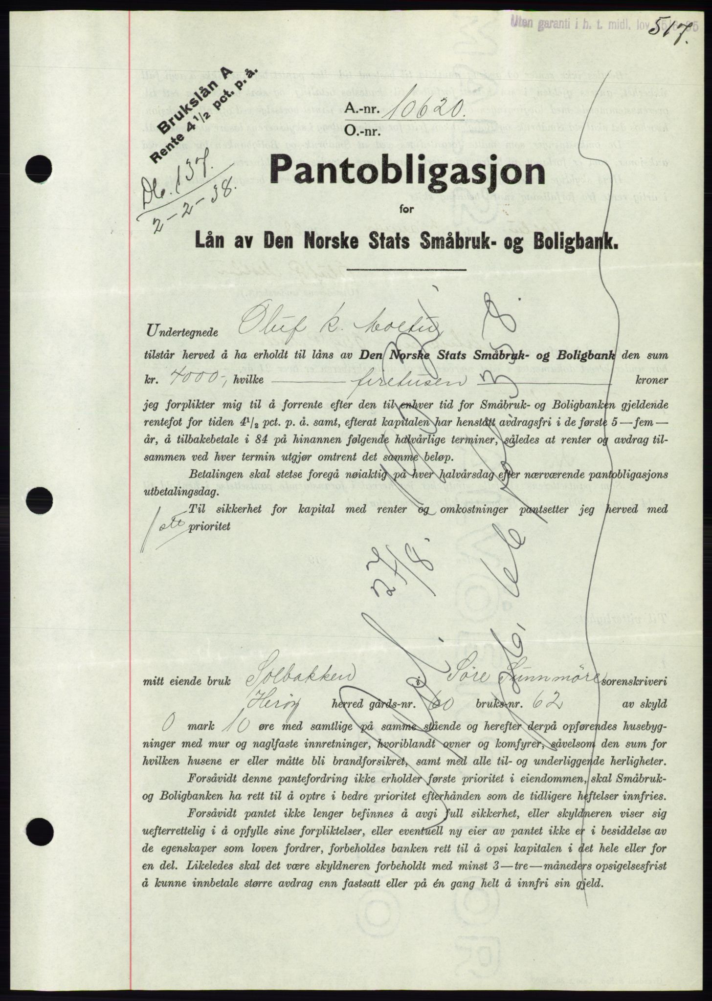 Søre Sunnmøre sorenskriveri, SAT/A-4122/1/2/2C/L0064: Pantebok nr. 58, 1937-1938, Dagboknr: 137/1938