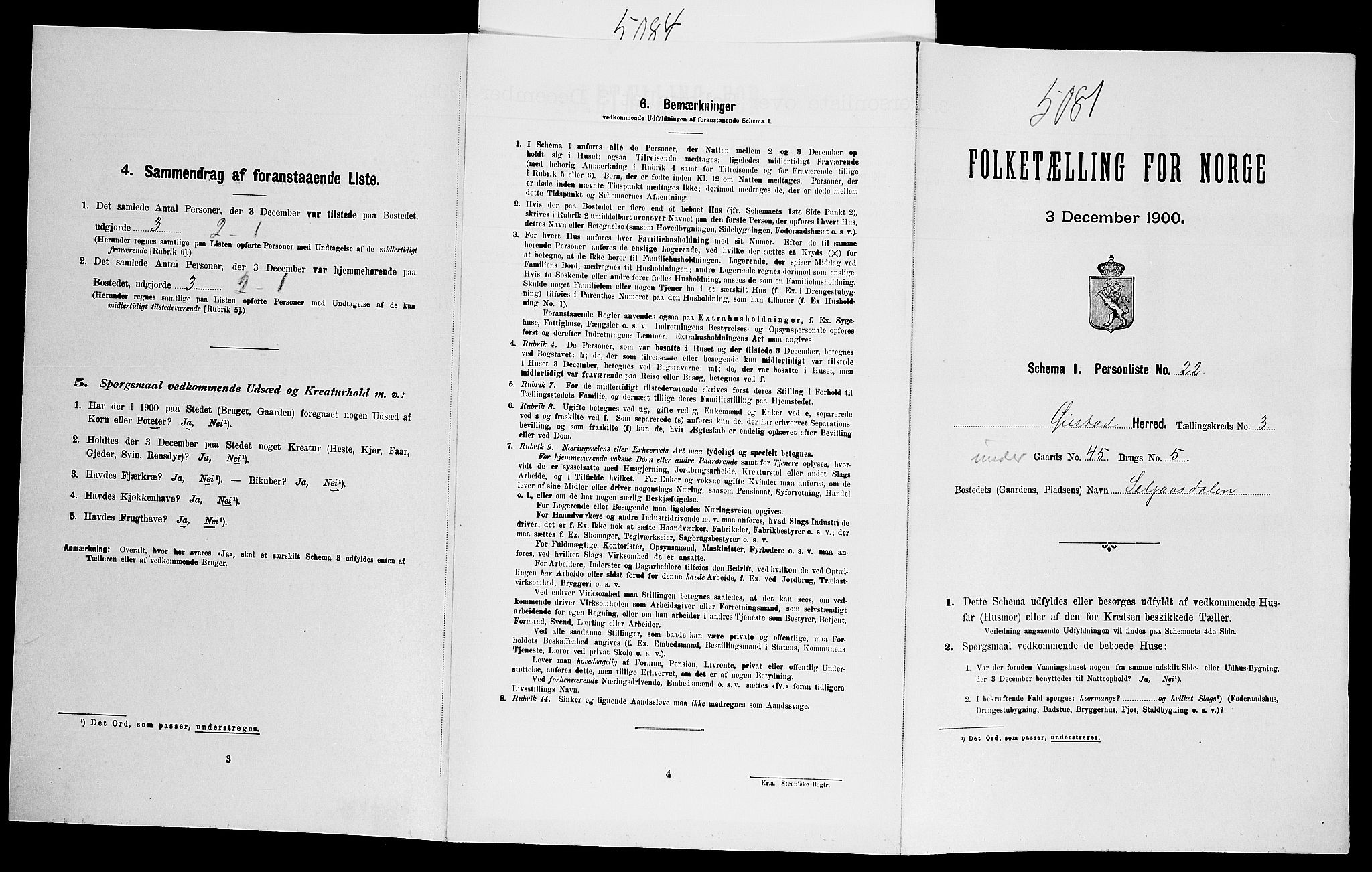 SAK, Folketelling 1900 for 0920 Øyestad herred, 1900, s. 479