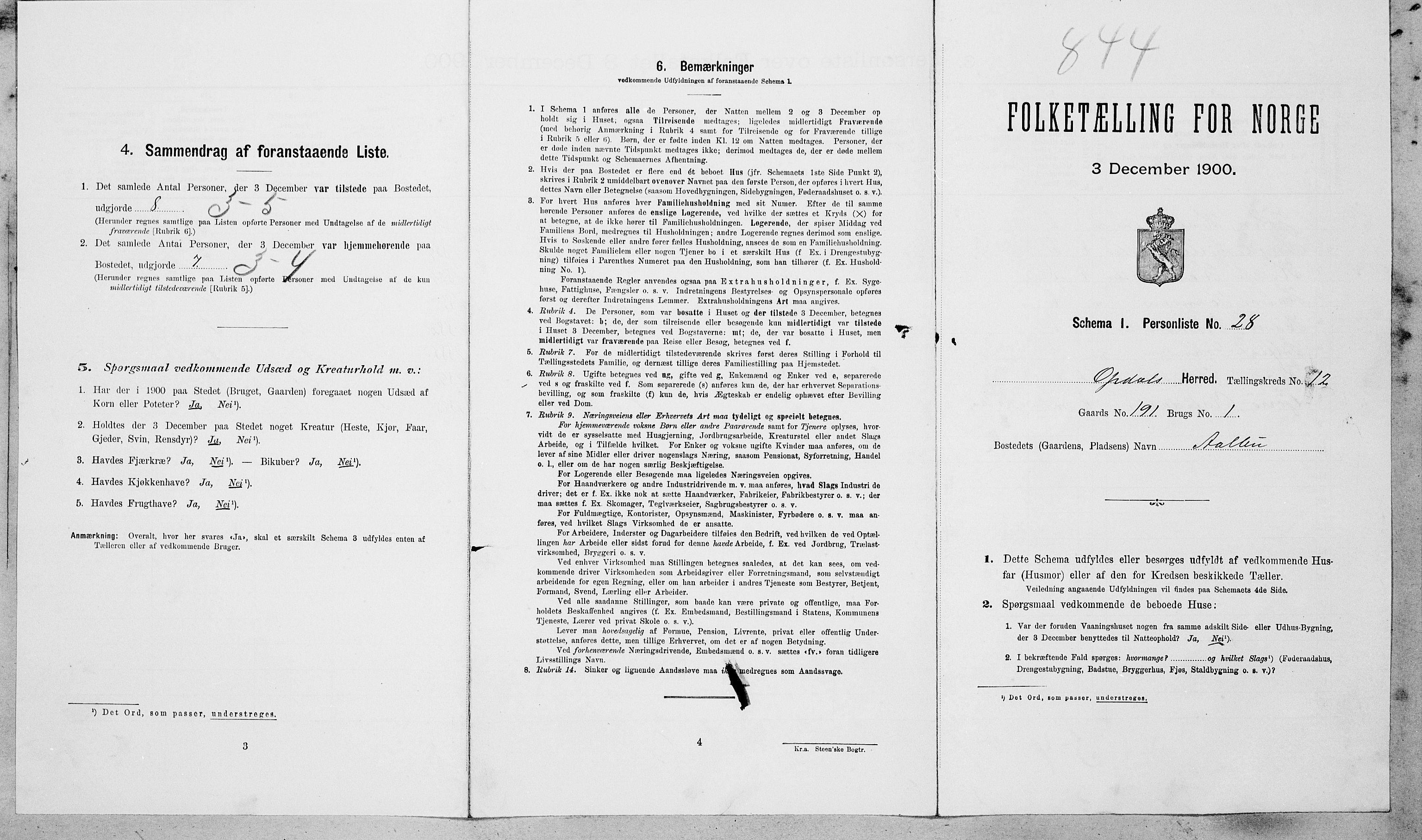 SAT, Folketelling 1900 for 1634 Oppdal herred, 1900, s. 1004
