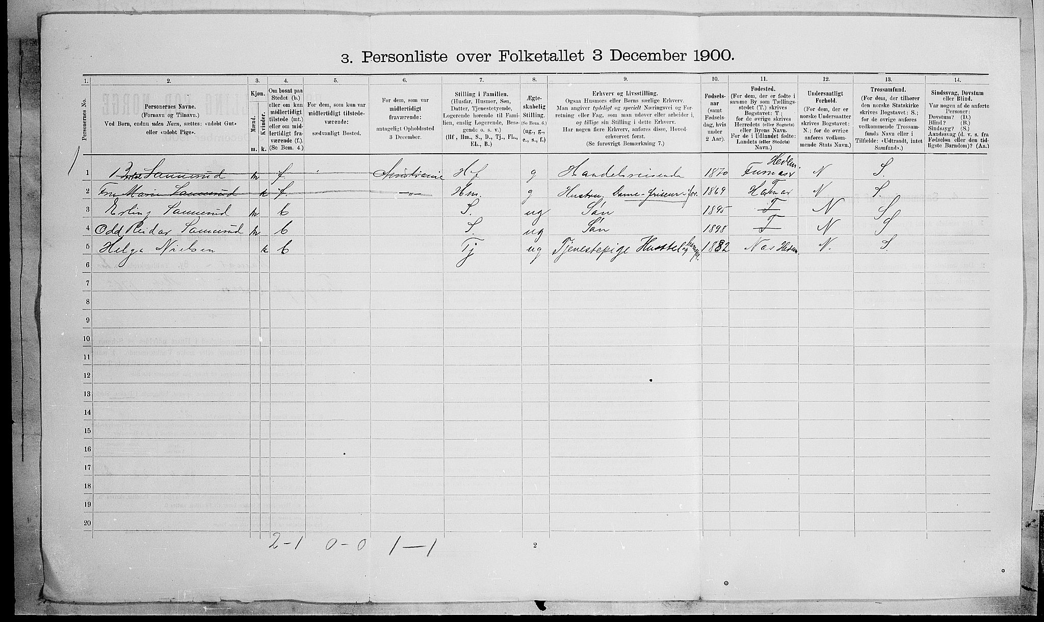 SAH, Folketelling 1900 for 0401 Hamar kjøpstad, 1900, s. 36