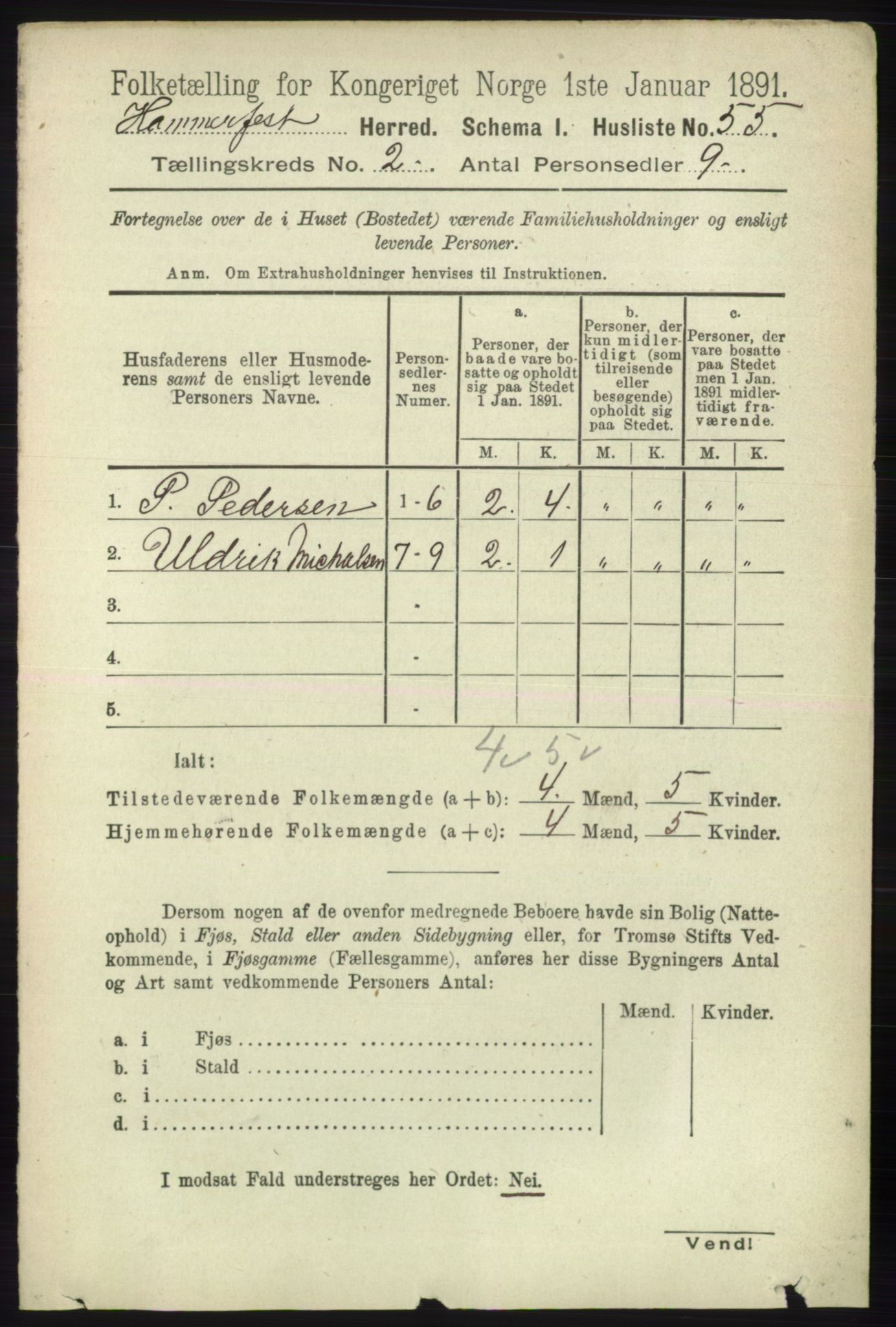 RA, Folketelling 1891 for 2016 Hammerfest herred, 1891, s. 591