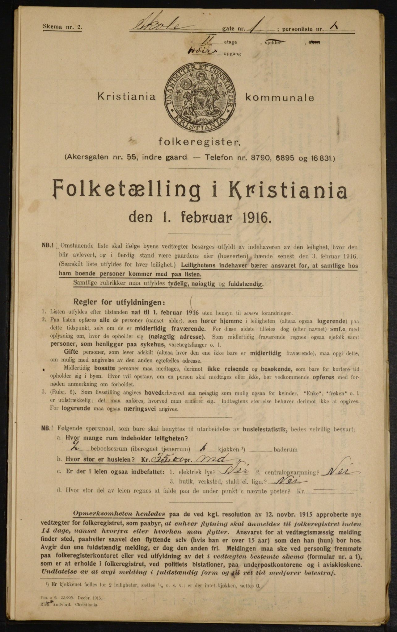 OBA, Kommunal folketelling 1.2.1916 for Kristiania, 1916, s. 98645