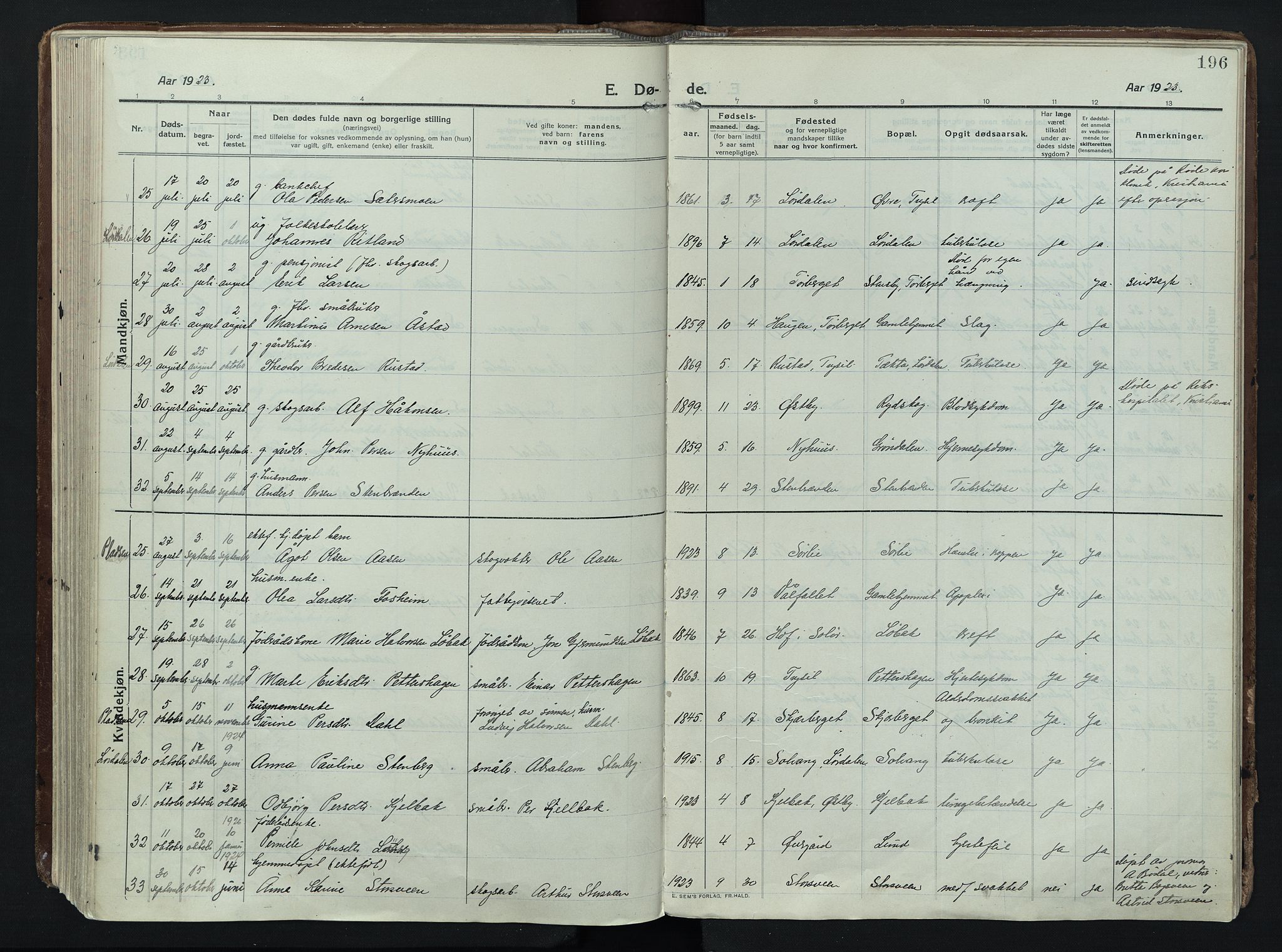 Trysil prestekontor, AV/SAH-PREST-046/H/Ha/Haa/L0014: Ministerialbok nr. 14, 1912-1923, s. 196