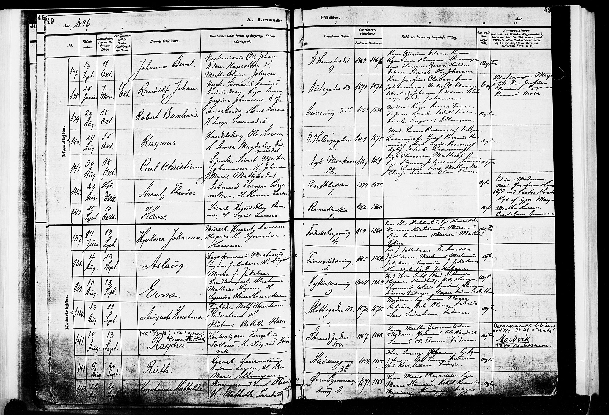 Nykirken Sokneprestembete, AV/SAB-A-77101/H/Hab: Klokkerbok nr. B 3, 1895-1899, s. 49
