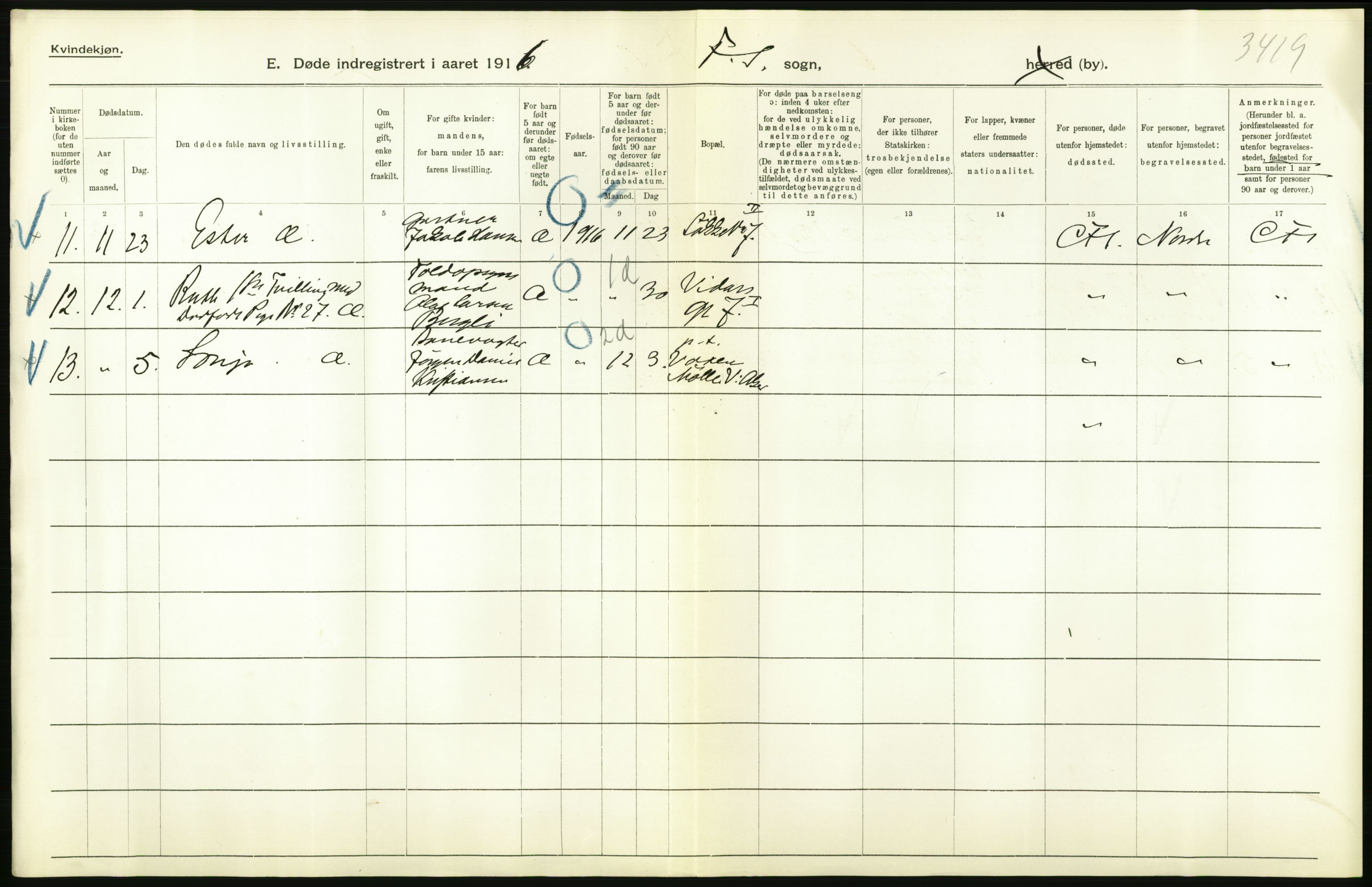 Statistisk sentralbyrå, Sosiodemografiske emner, Befolkning, AV/RA-S-2228/D/Df/Dfb/Dfbf/L0009: Kristiania: Døde., 1916, s. 582