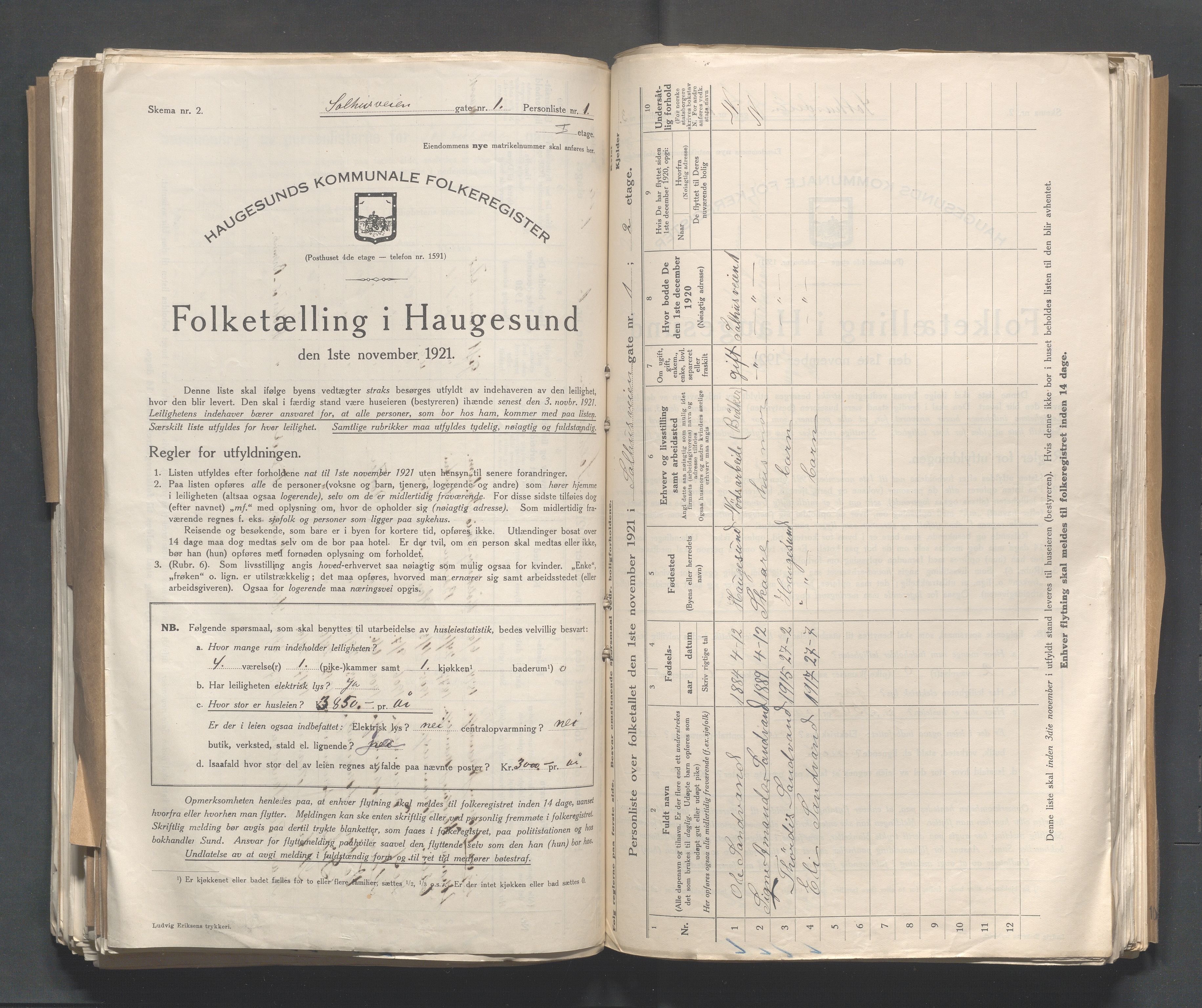 IKAR, Kommunal folketelling 1.11.1921 for Haugesund, 1921, s. 3443