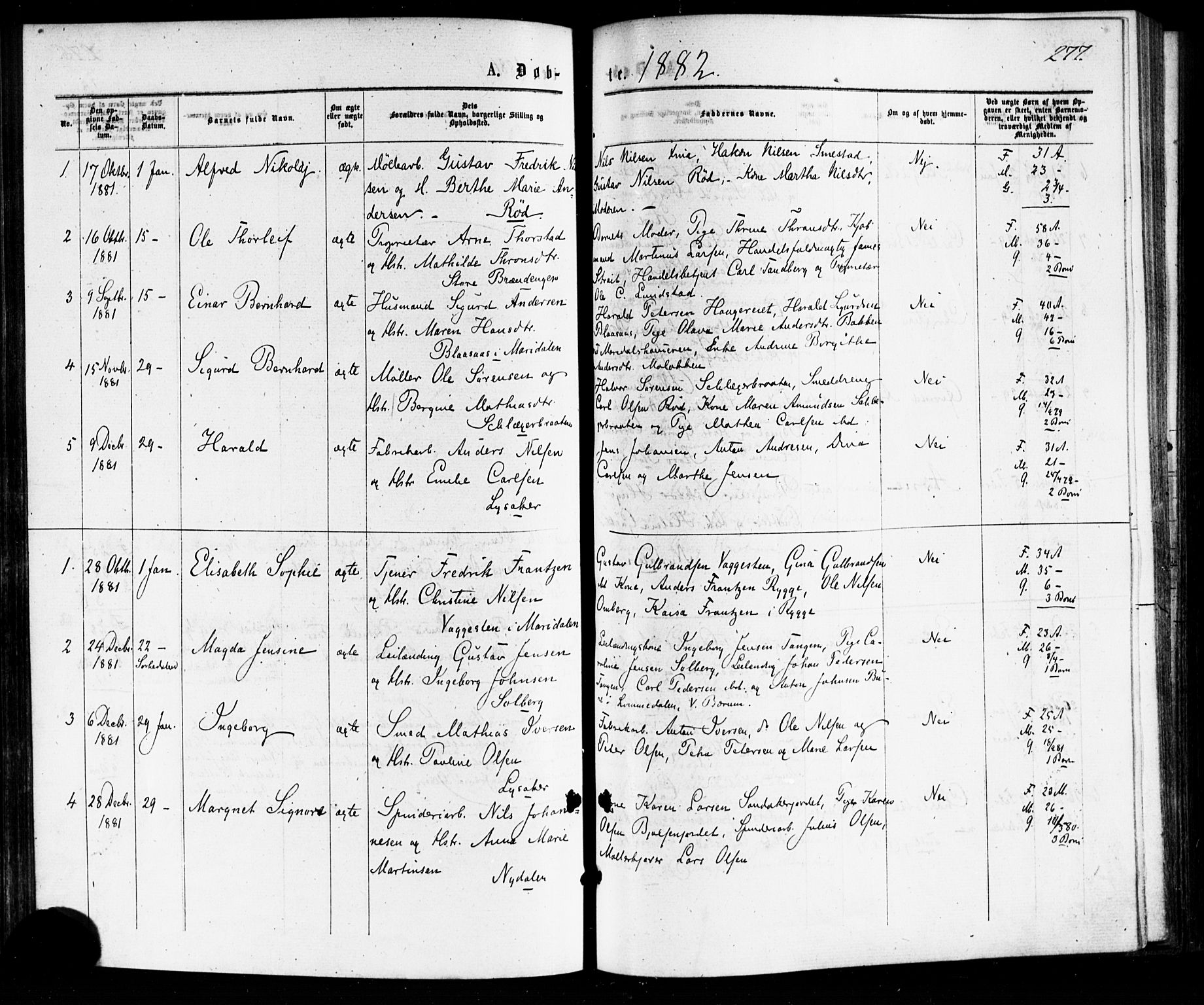 Vestre Aker prestekontor Kirkebøker, AV/SAO-A-10025/F/Fa/L0007: Ministerialbok nr. 7, 1875-1886, s. 277