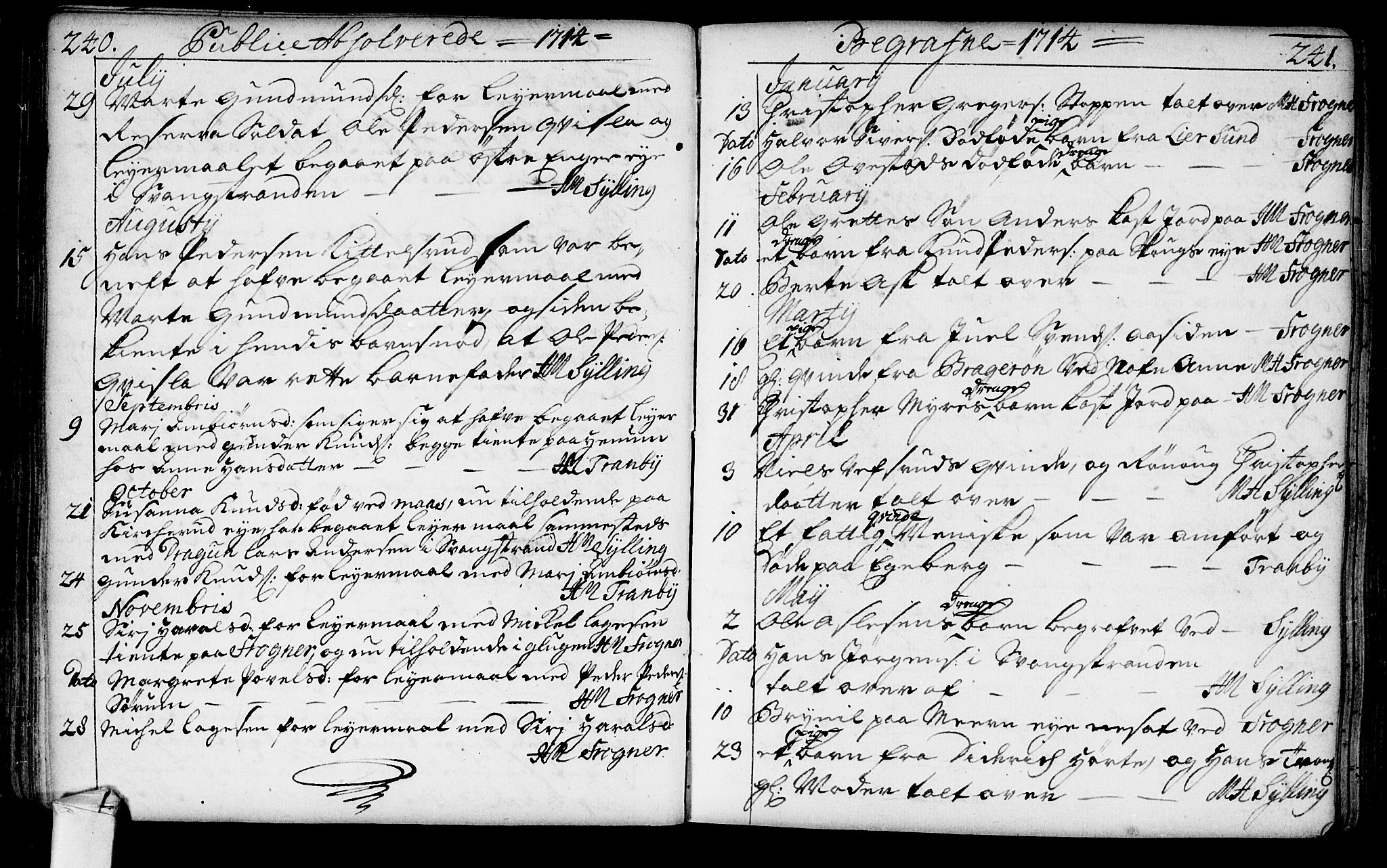 Lier kirkebøker, AV/SAKO-A-230/F/Fa/L0002: Ministerialbok nr. I 2, 1701-1726, s. 240-241