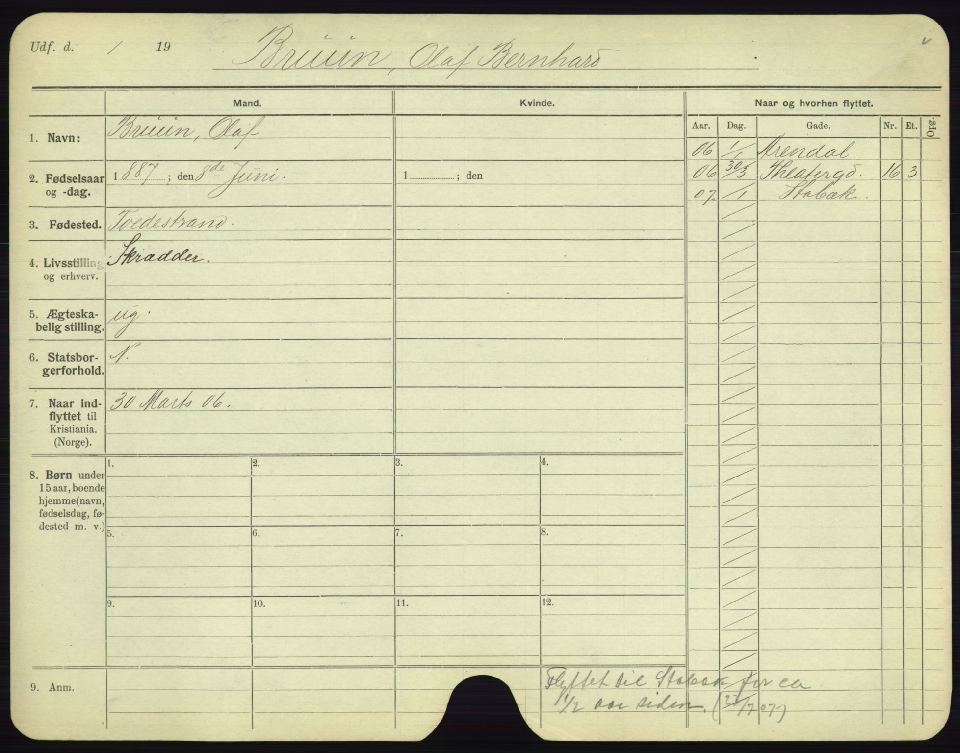 Oslo folkeregister, Registerkort, AV/SAO-A-11715/F/Fa/Fac/L0002: Menn, 1906-1914, s. 327a