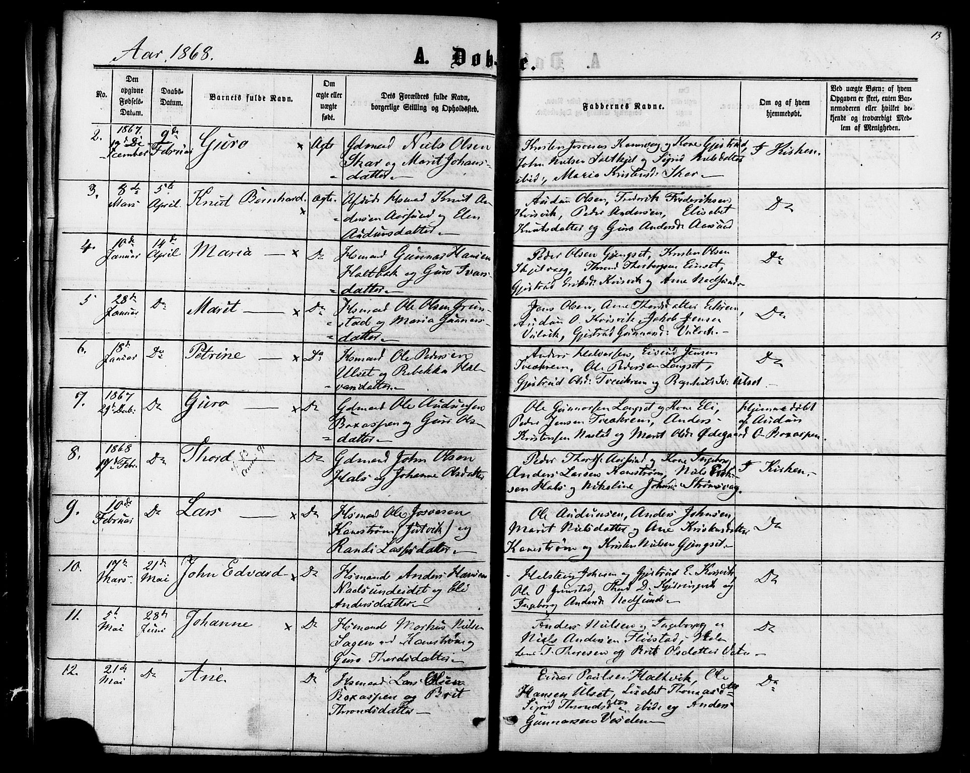 Ministerialprotokoller, klokkerbøker og fødselsregistre - Møre og Romsdal, AV/SAT-A-1454/587/L0999: Ministerialbok nr. 587A01, 1864-1886, s. 13