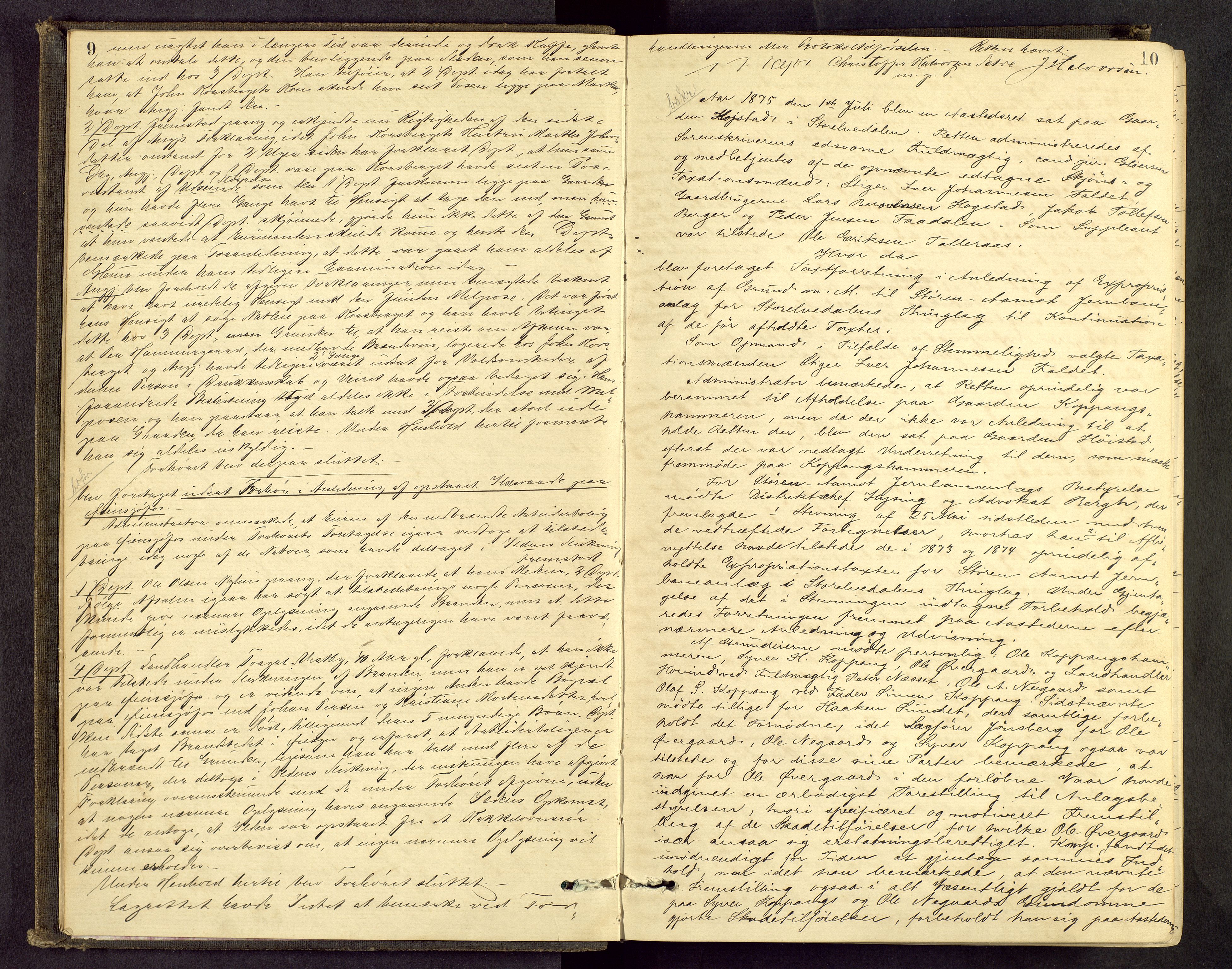 Sør-Østerdal sorenskriveri, AV/SAH-TING-018/G/Gc/L0012: Ekstrarettsprotokoll, 1875-1877, s. 9-10