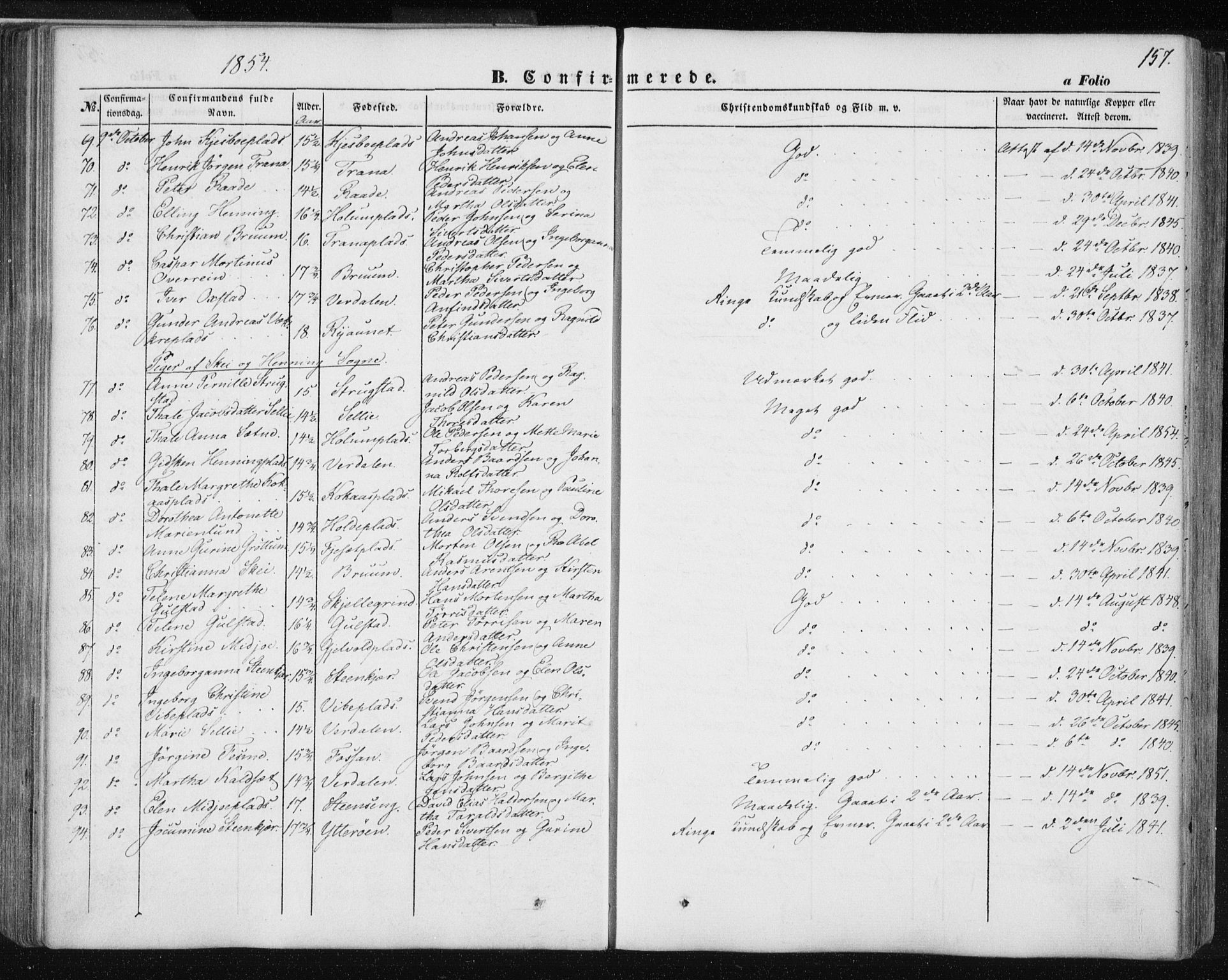 Ministerialprotokoller, klokkerbøker og fødselsregistre - Nord-Trøndelag, SAT/A-1458/735/L0342: Ministerialbok nr. 735A07 /1, 1849-1862, s. 157