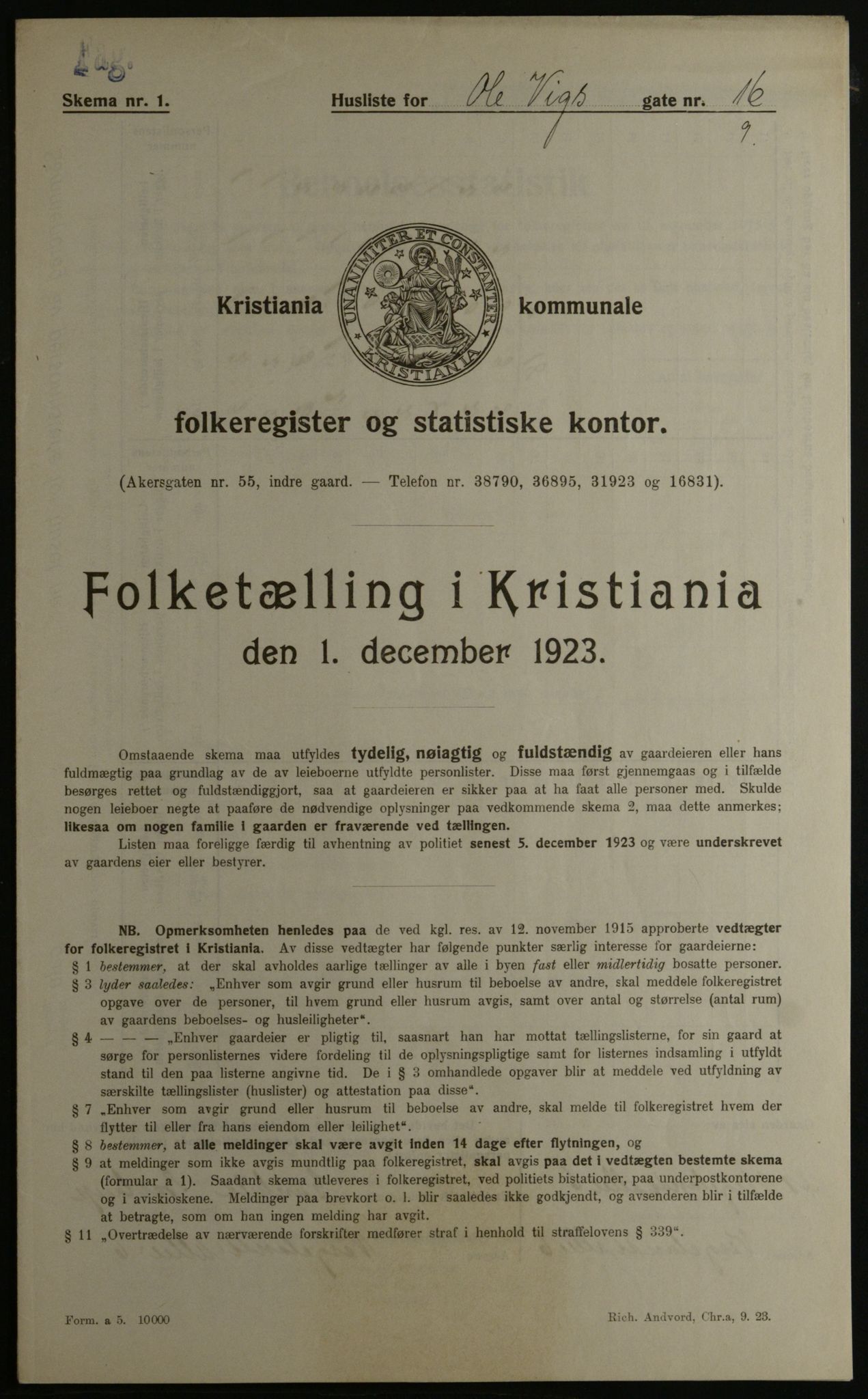 OBA, Kommunal folketelling 1.12.1923 for Kristiania, 1923, s. 83098