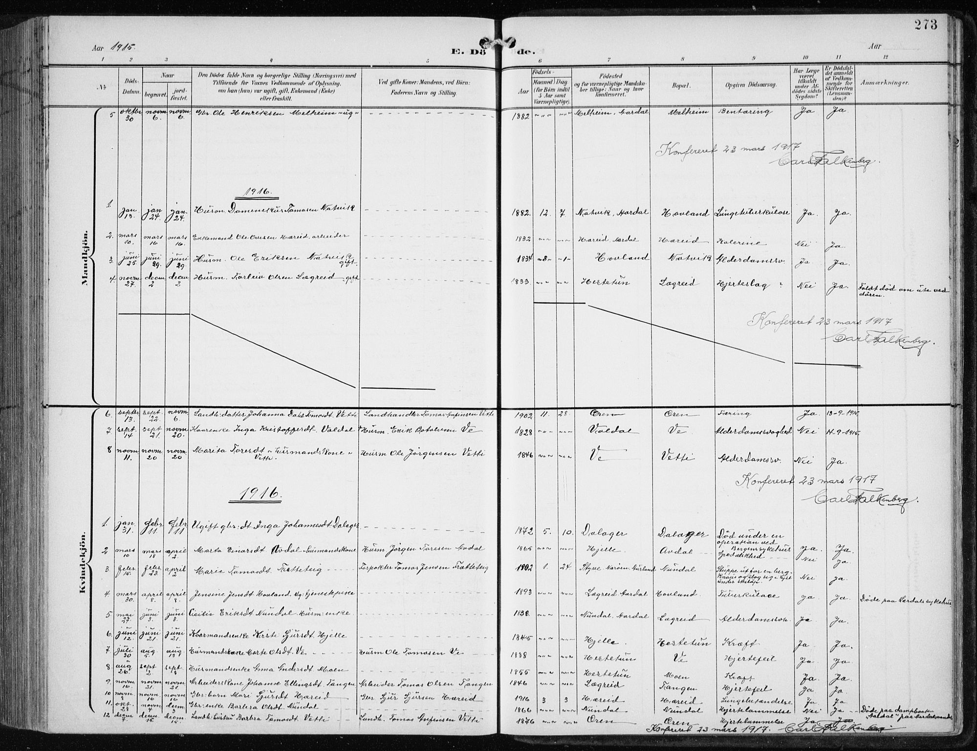 Årdal sokneprestembete, SAB/A-81701: Klokkerbok nr. A 2, 1899-1939, s. 273