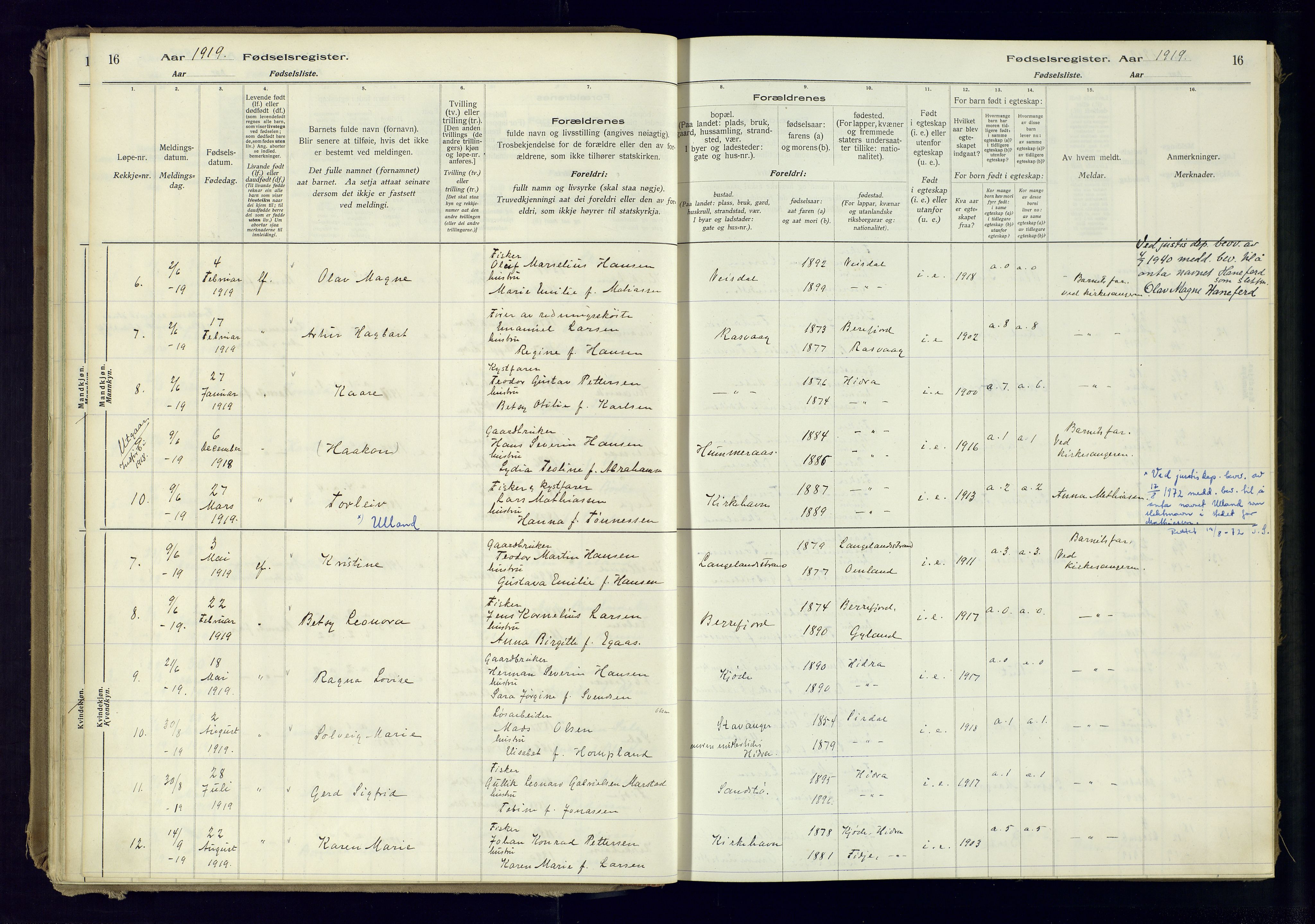 Flekkefjord sokneprestkontor, AV/SAK-1111-0012/J/Ja/L0007: Fødselsregister nr. 7, 1916-1982, s. 16