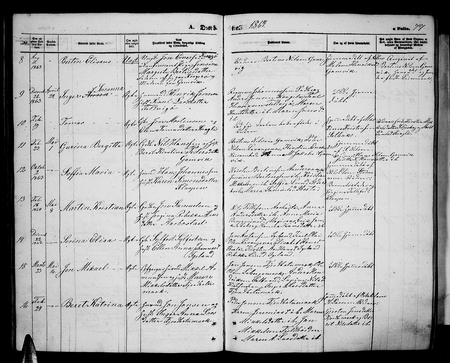 Ibestad sokneprestembete, AV/SATØ-S-0077/H/Ha/Hab/L0005klokker: Klokkerbok nr. 5, 1860-1871, s. 77