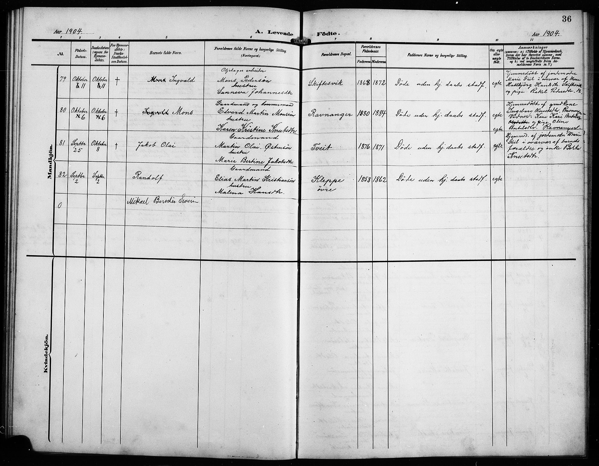 Askøy Sokneprestembete, AV/SAB-A-74101/H/Ha/Hab/Haba/L0010: Klokkerbok nr. A 10, 1903-1907, s. 36