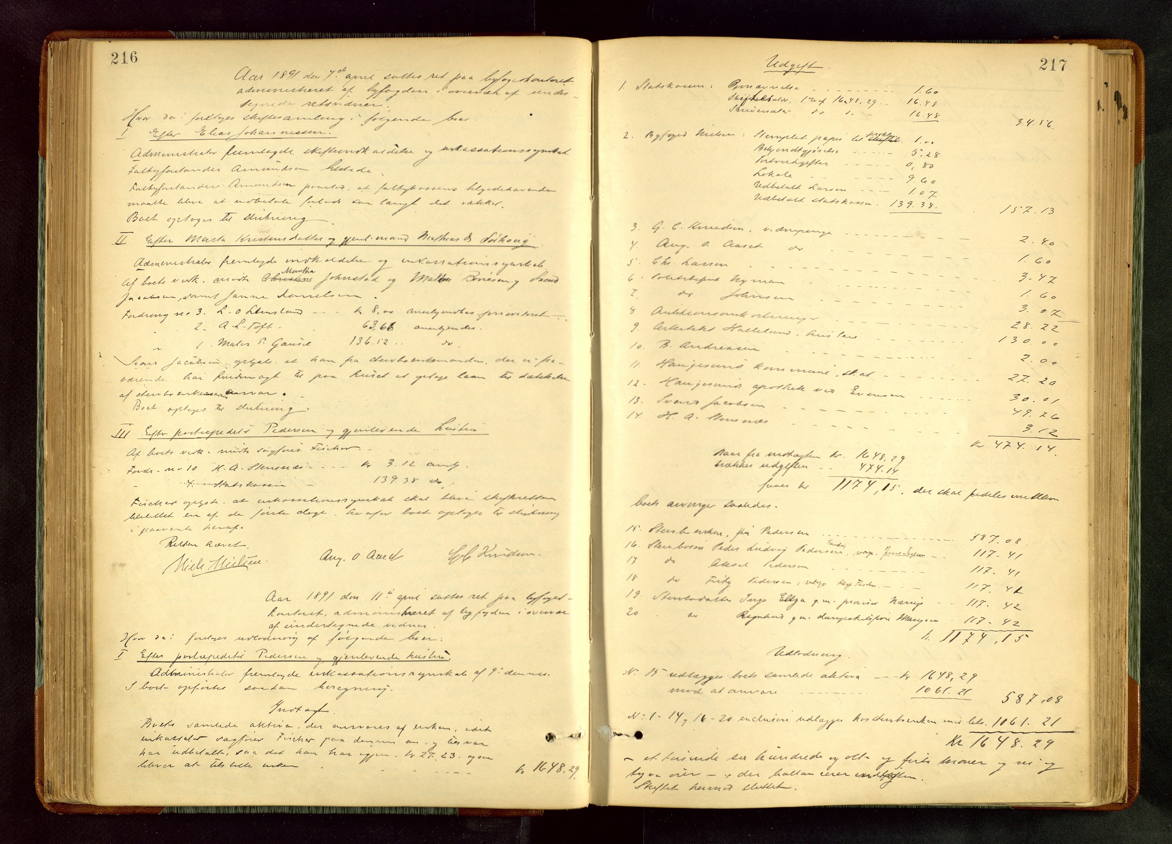 Haugesund tingrett, SAST/A-101415/01/IV/IVA/L0005: Skifteprotokoll med register, 1887-1900, s. 216-217