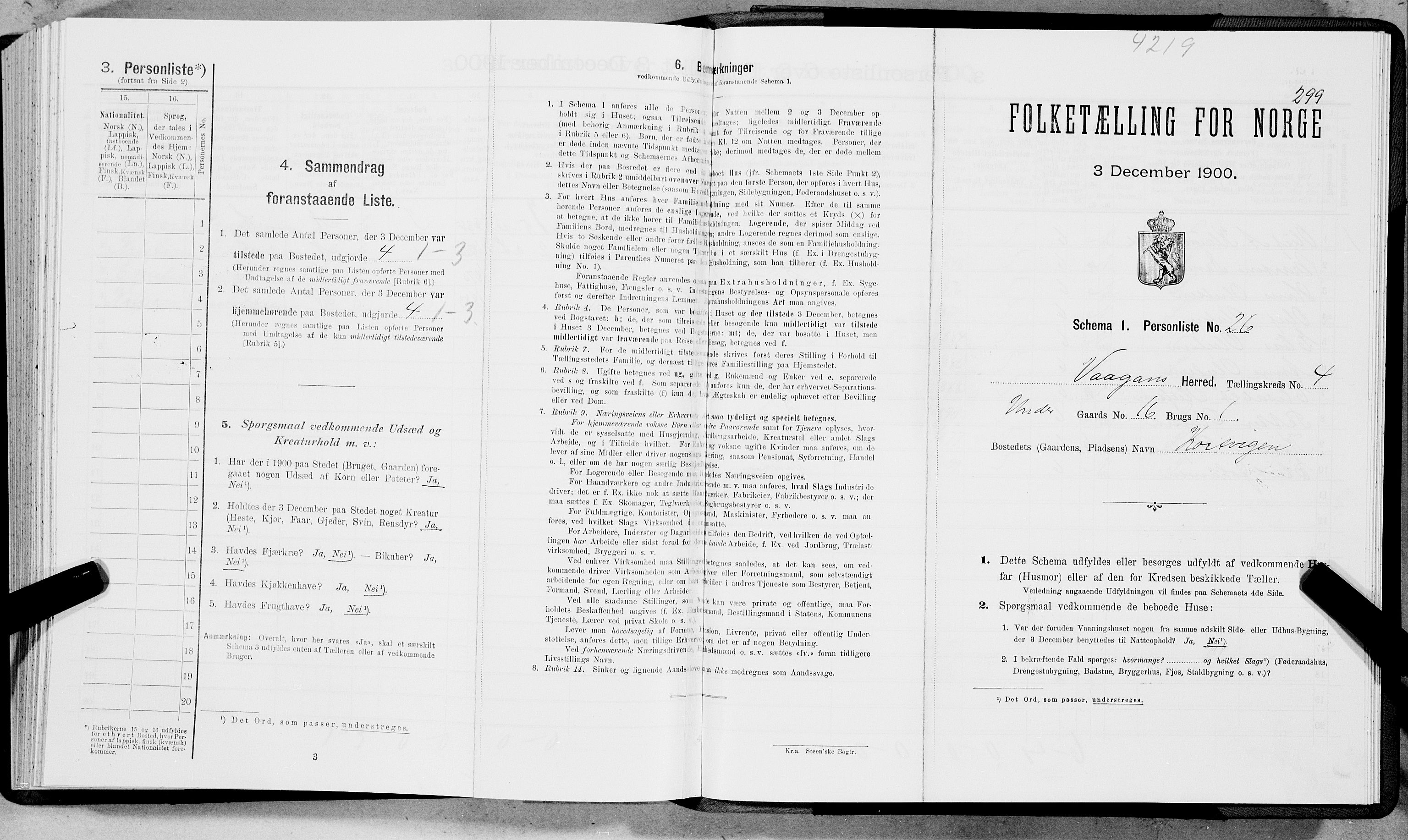 SAT, Folketelling 1900 for 1865 Vågan herred, 1900, s. 300
