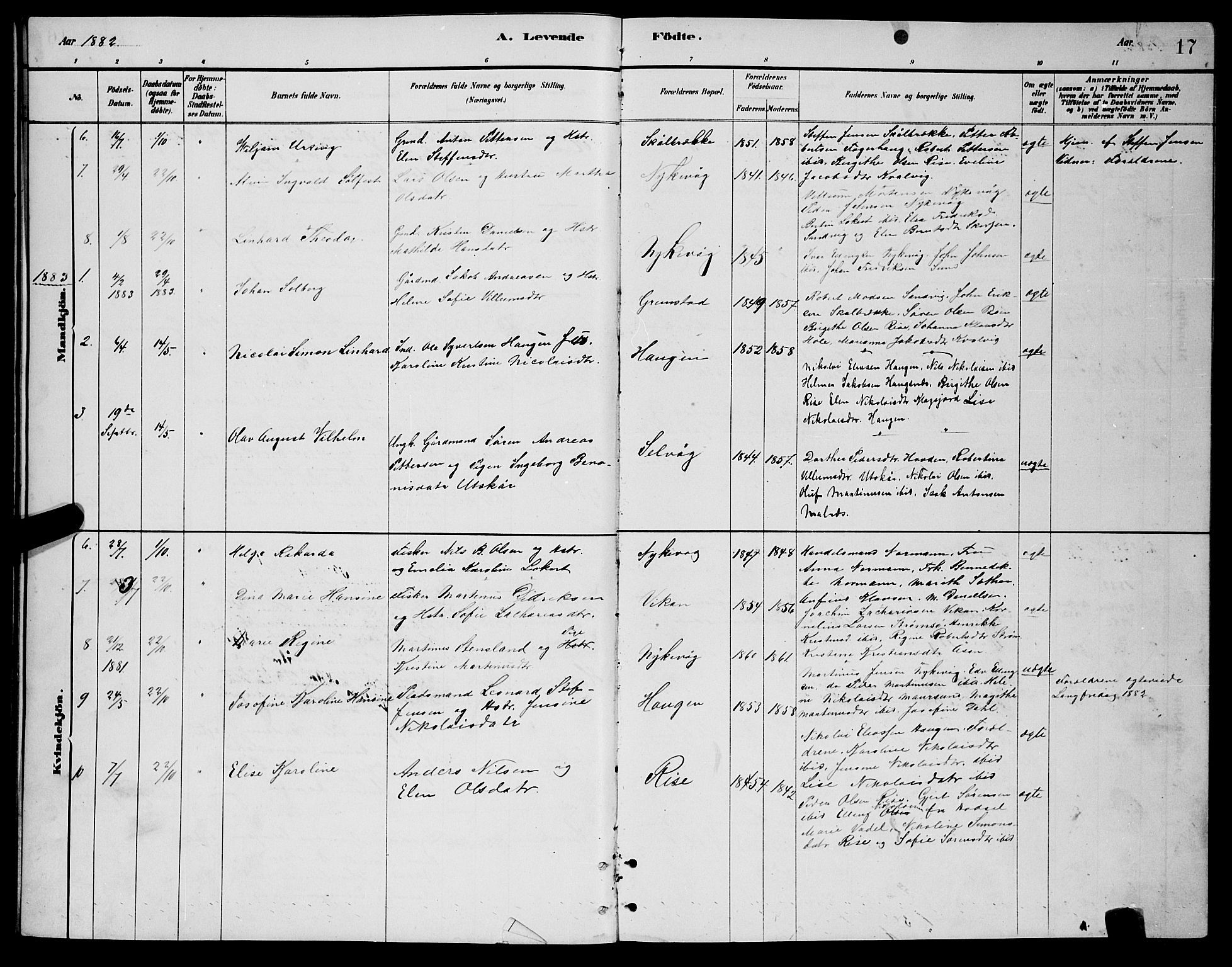 Ministerialprotokoller, klokkerbøker og fødselsregistre - Nordland, SAT/A-1459/892/L1325: Klokkerbok nr. 892C02, 1878-1896, s. 17
