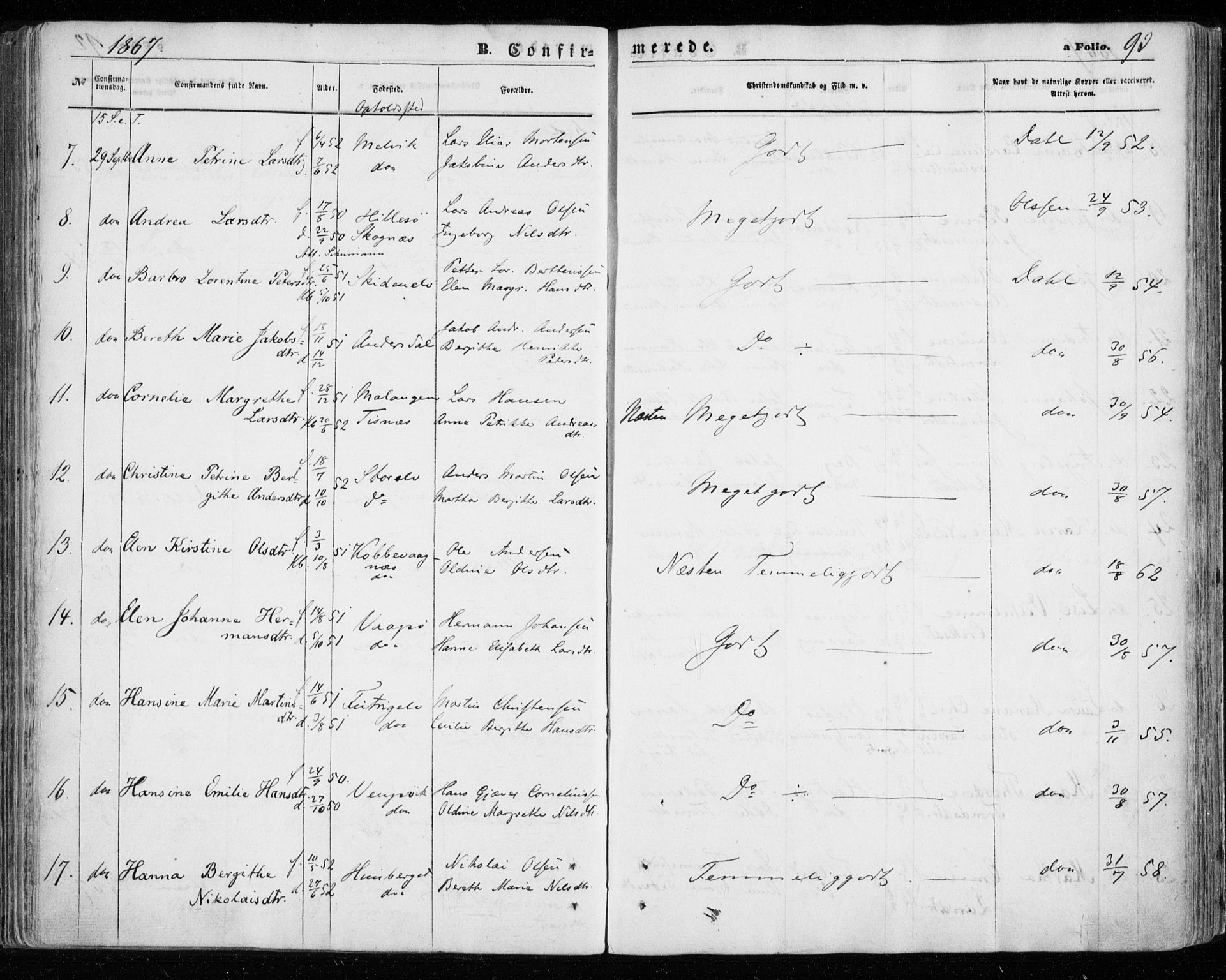 Tromsøysund sokneprestkontor, AV/SATØ-S-1304/G/Ga/L0002kirke: Ministerialbok nr. 2, 1867-1875, s. 93