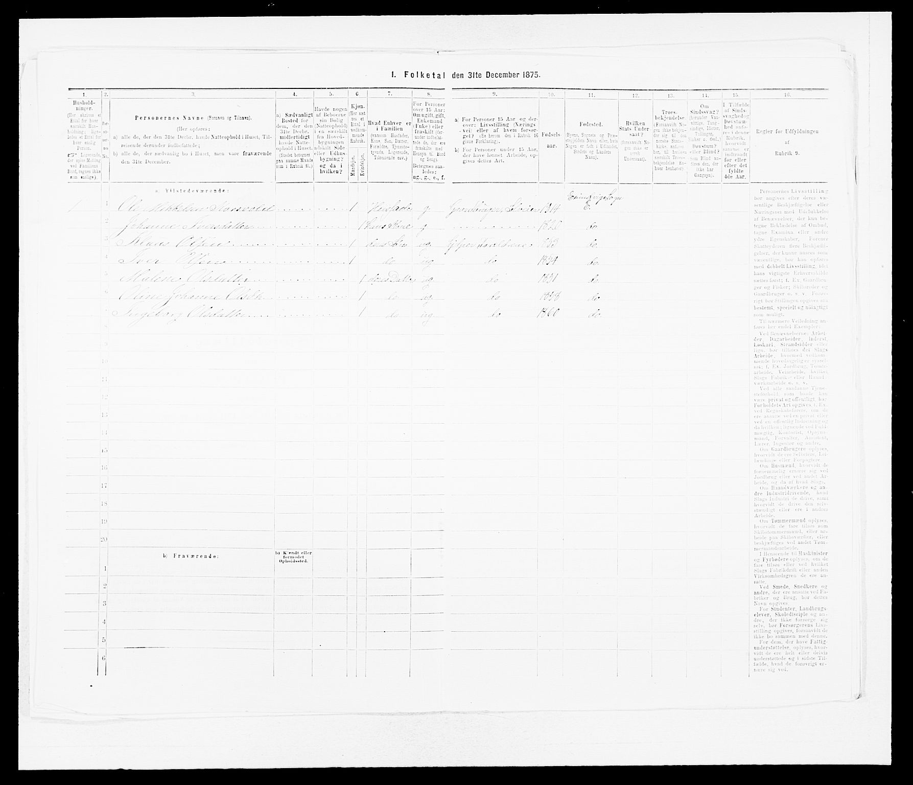 SAB, Folketelling 1875 for 1411P Eivindvik prestegjeld, 1875, s. 311