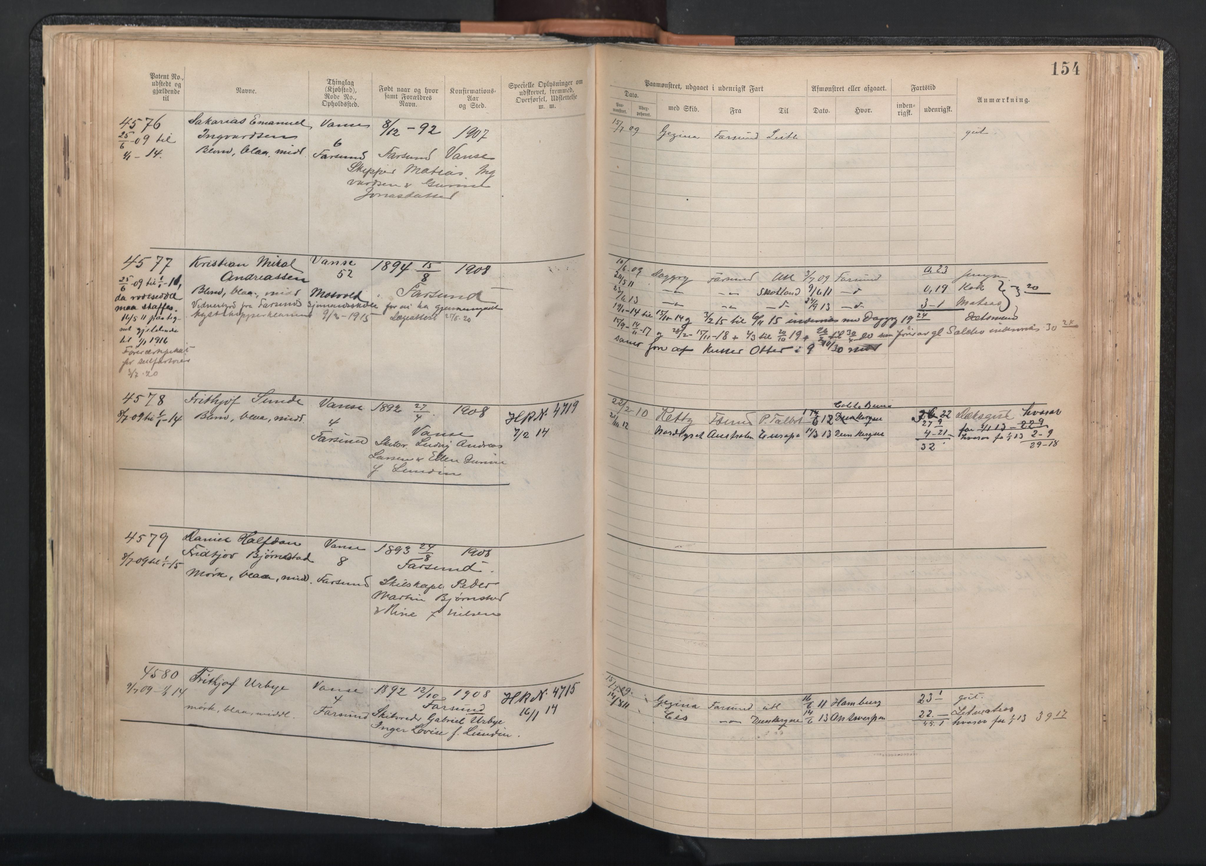 Farsund mønstringskrets, AV/SAK-2031-0017/F/Fa/L0003: Annotasjonsrulle nr 3816-5304 med register, M-3, 1894-1948, s. 185