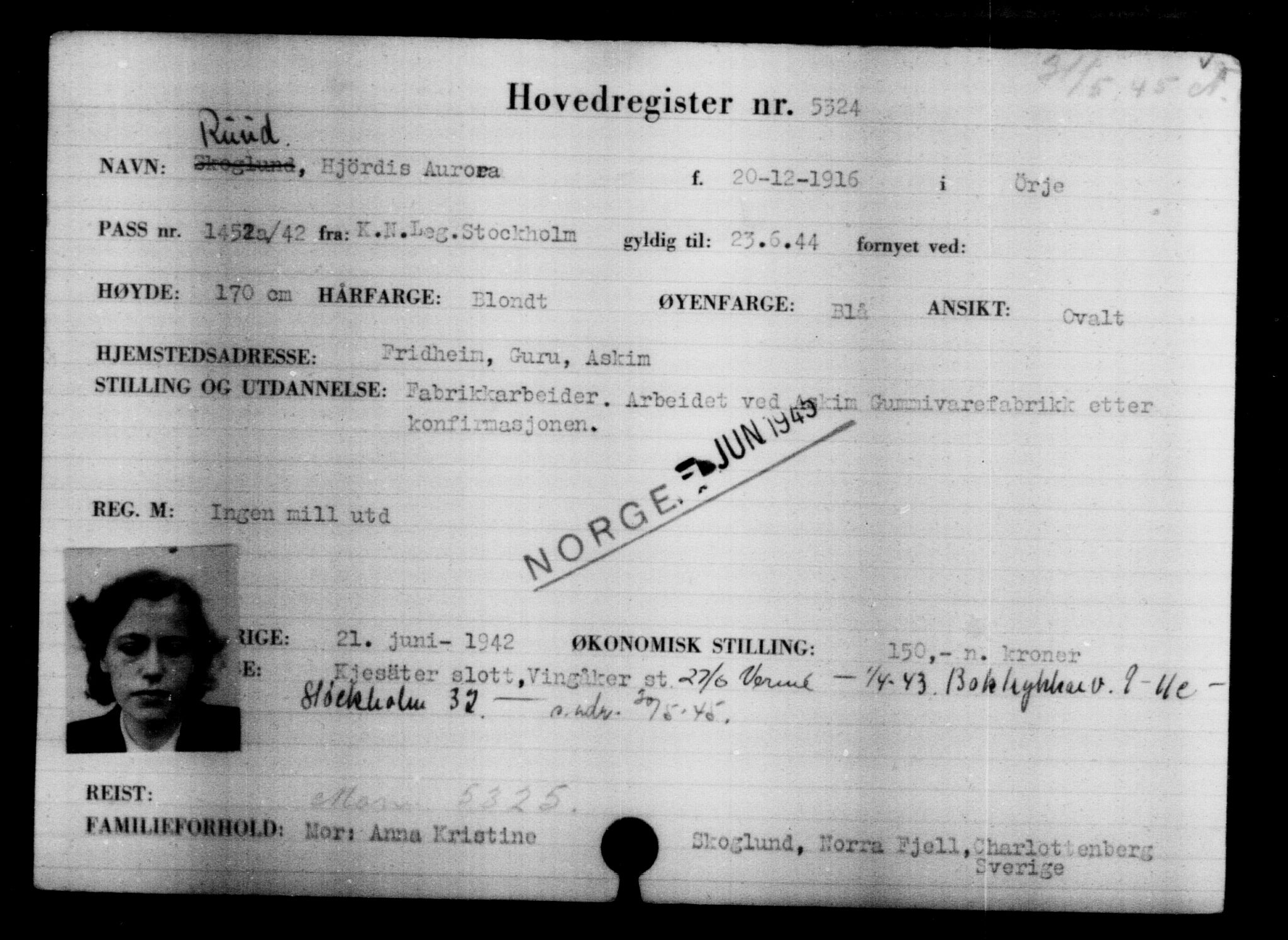 Utenriksstasjonene, Legasjonen i Stockholm, Flyktningkontoret, AV/RA-S-6753/V/Va/L0004: Kjesäterkartoteket, flyktninger med registreringsnr. 3496-6610, 1940-1945, s. 2108