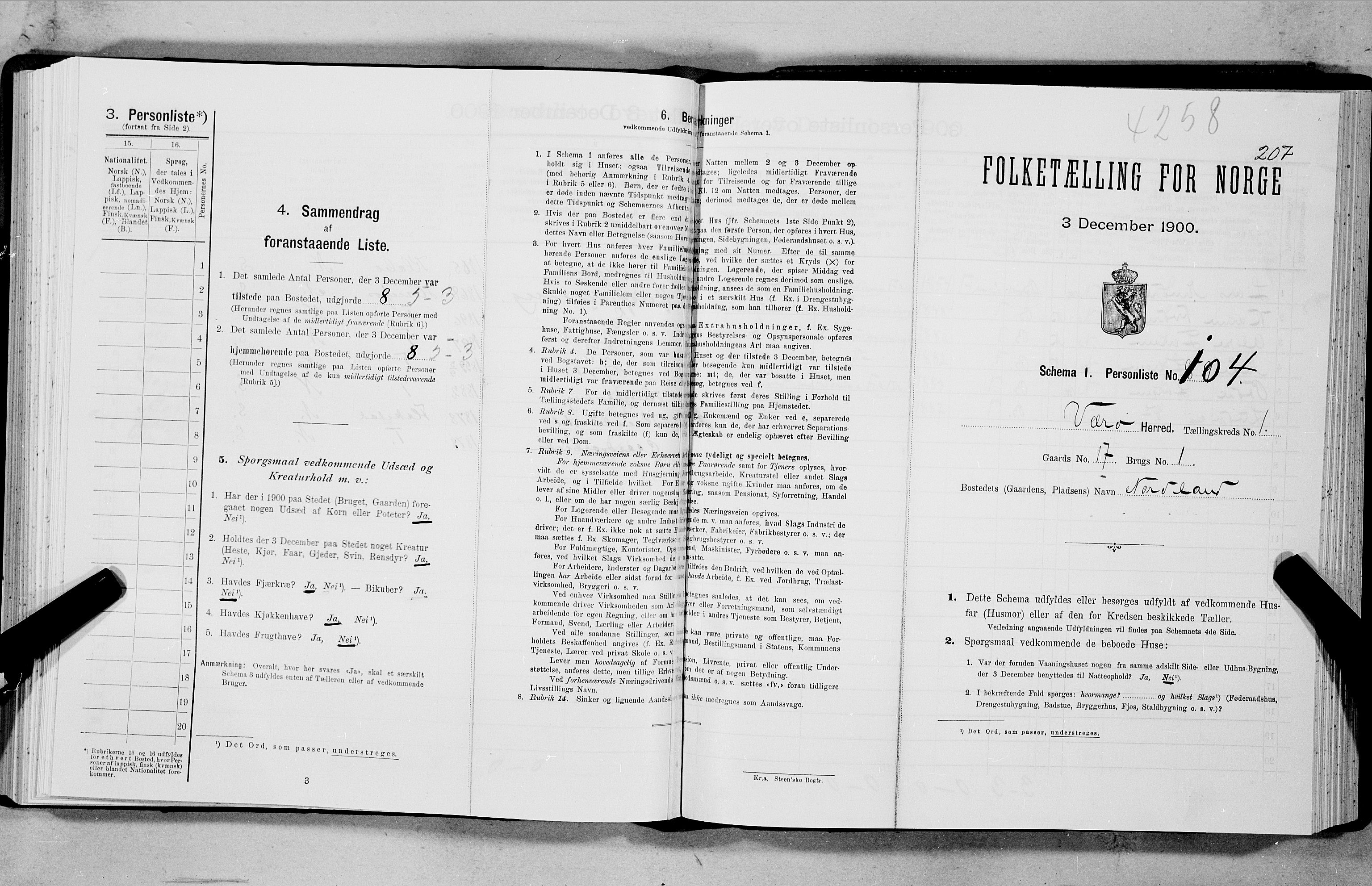 SAT, Folketelling 1900 for 1857 Værøy herred, 1900, s. 216