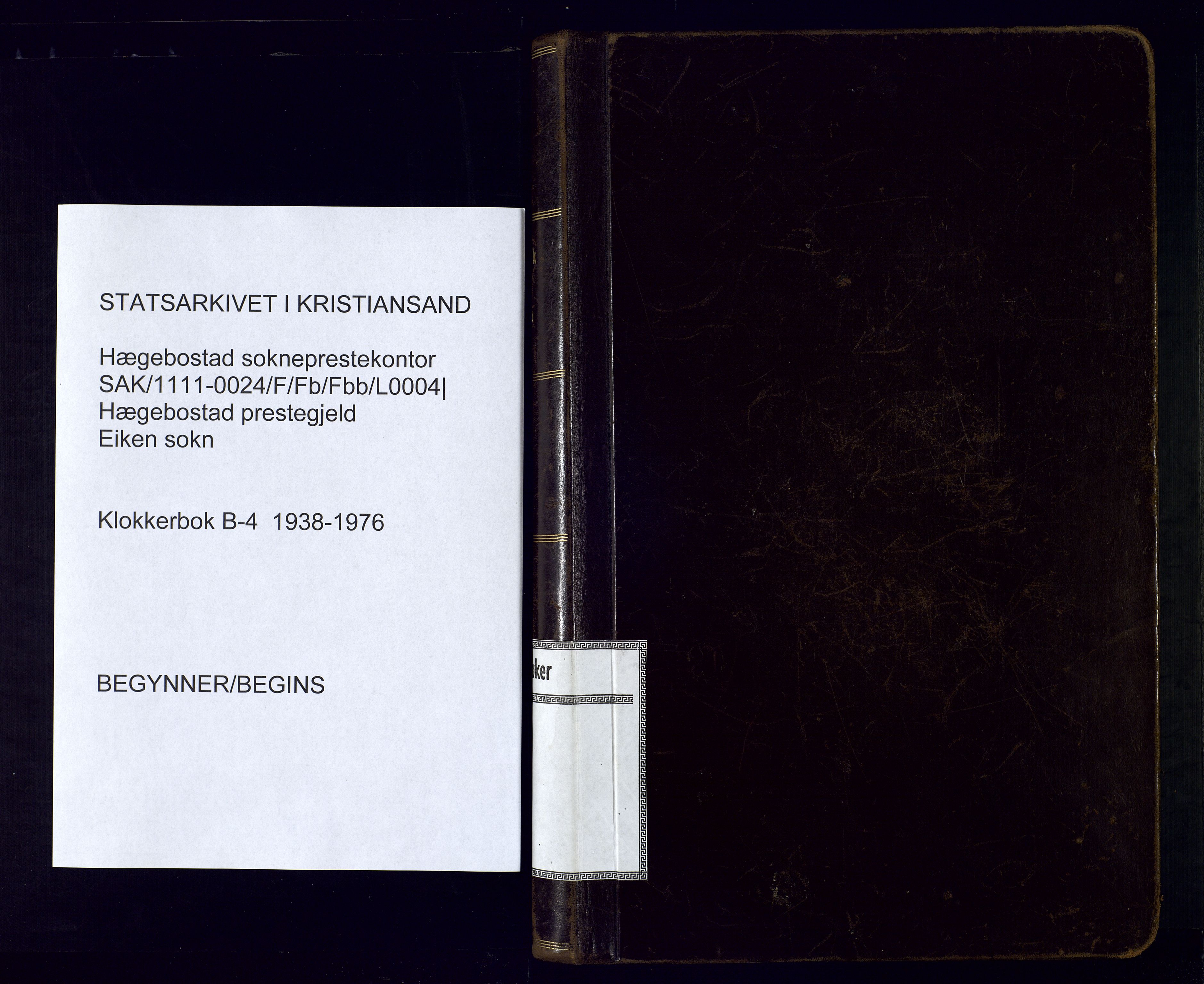 Hægebostad sokneprestkontor, SAK/1111-0024/F/Fb/Fbb/L0004: Klokkerbok nr. B-4, 1938-1976