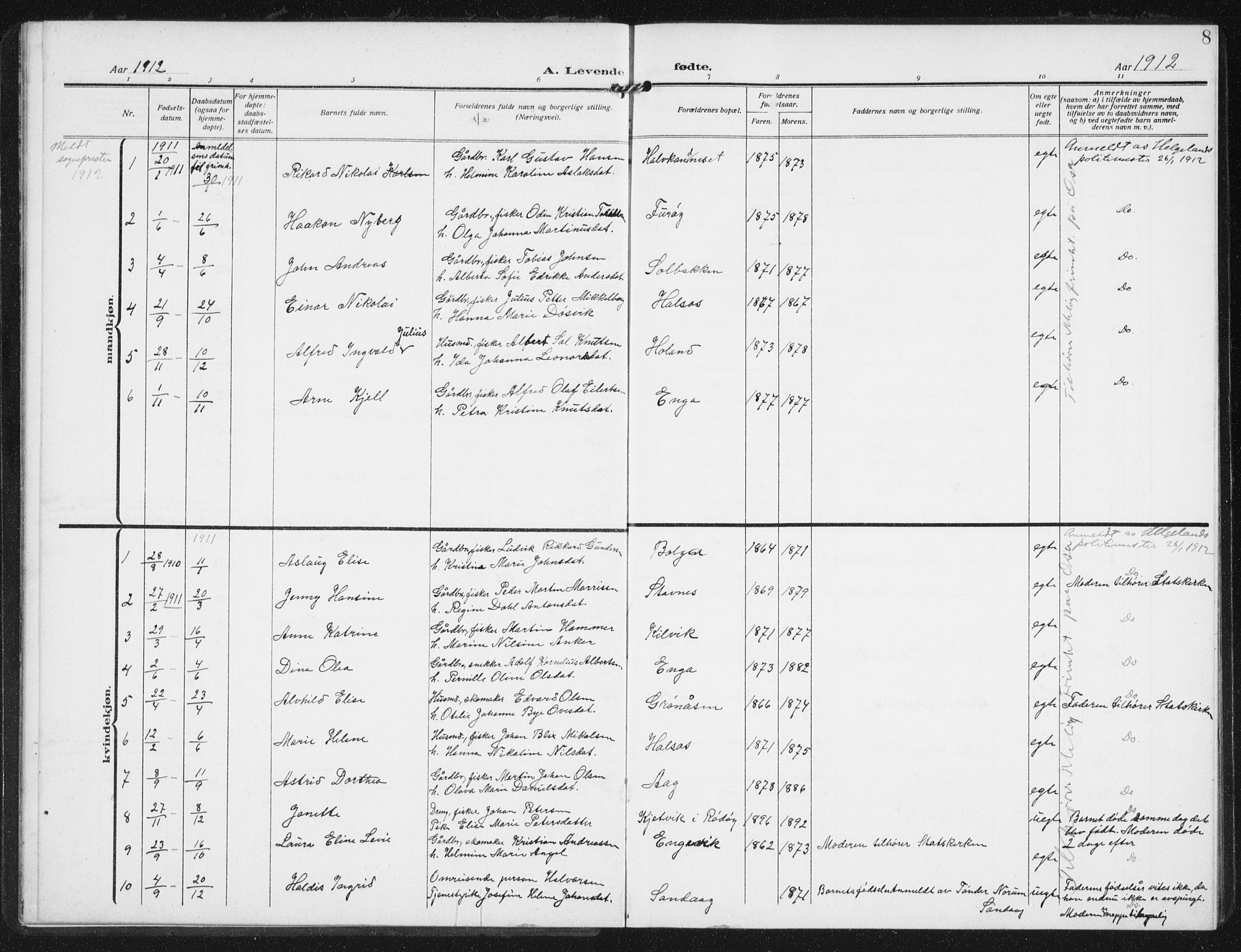 Ministerialprotokoller, klokkerbøker og fødselsregistre - Nordland, SAT/A-1459/843/L0629: Ministerialbok nr. 843A04, 1907-1925, s. 8