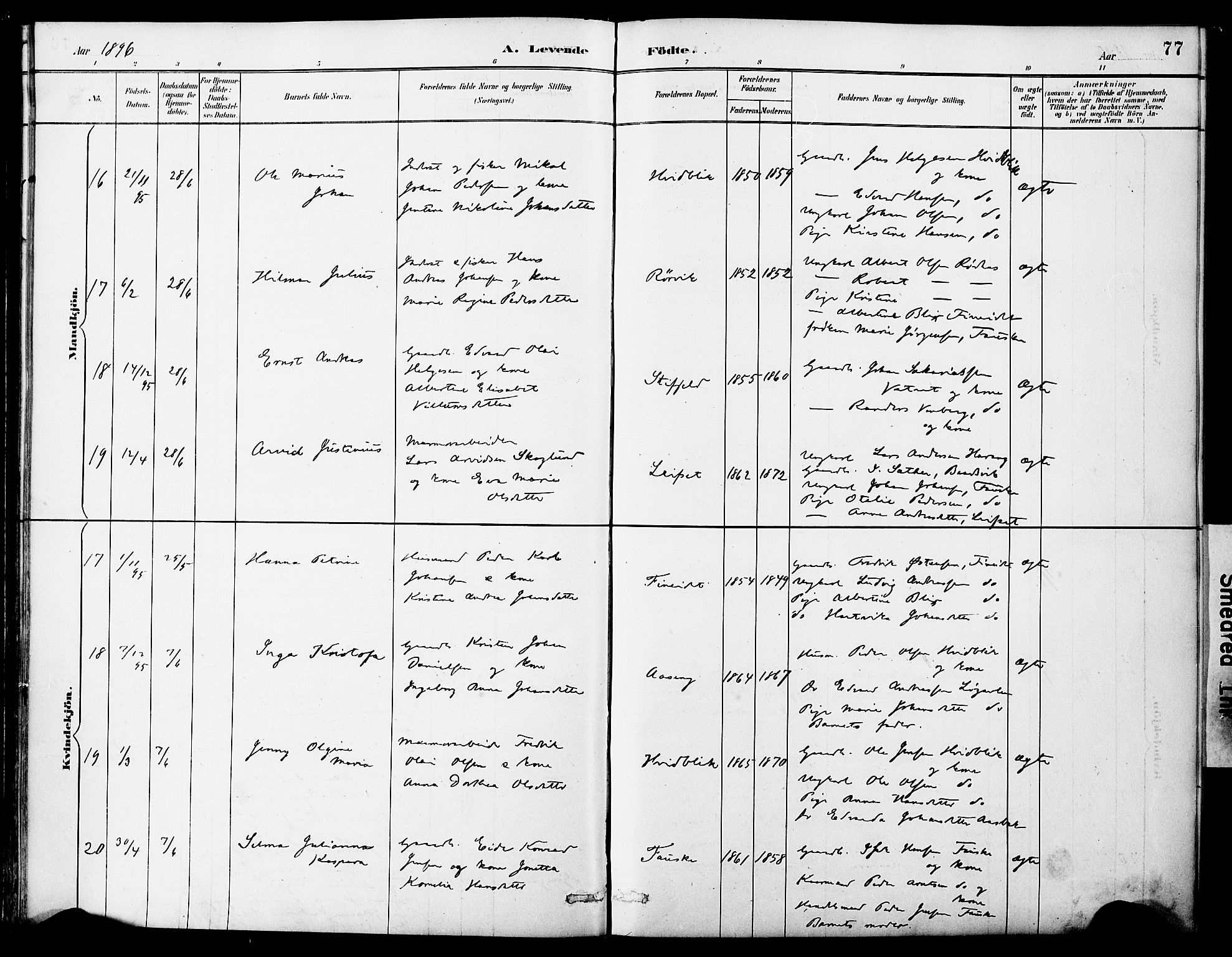 Ministerialprotokoller, klokkerbøker og fødselsregistre - Nordland, AV/SAT-A-1459/849/L0690: Ministerialbok nr. 849A02, 1890-1897, s. 77