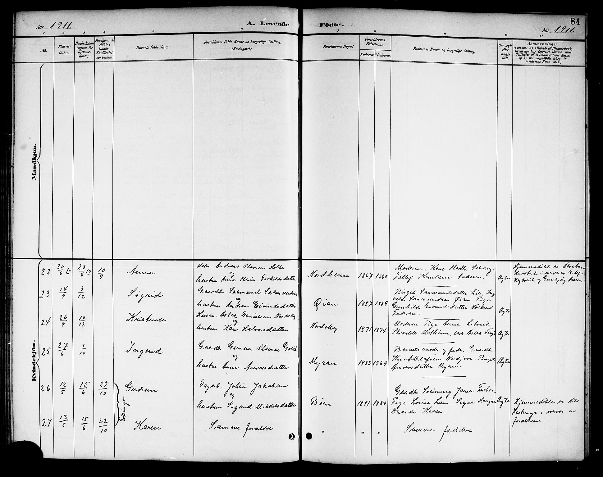 Kviteseid kirkebøker, AV/SAKO-A-276/G/Ga/L0002: Klokkerbok nr. I 2, 1893-1918, s. 84