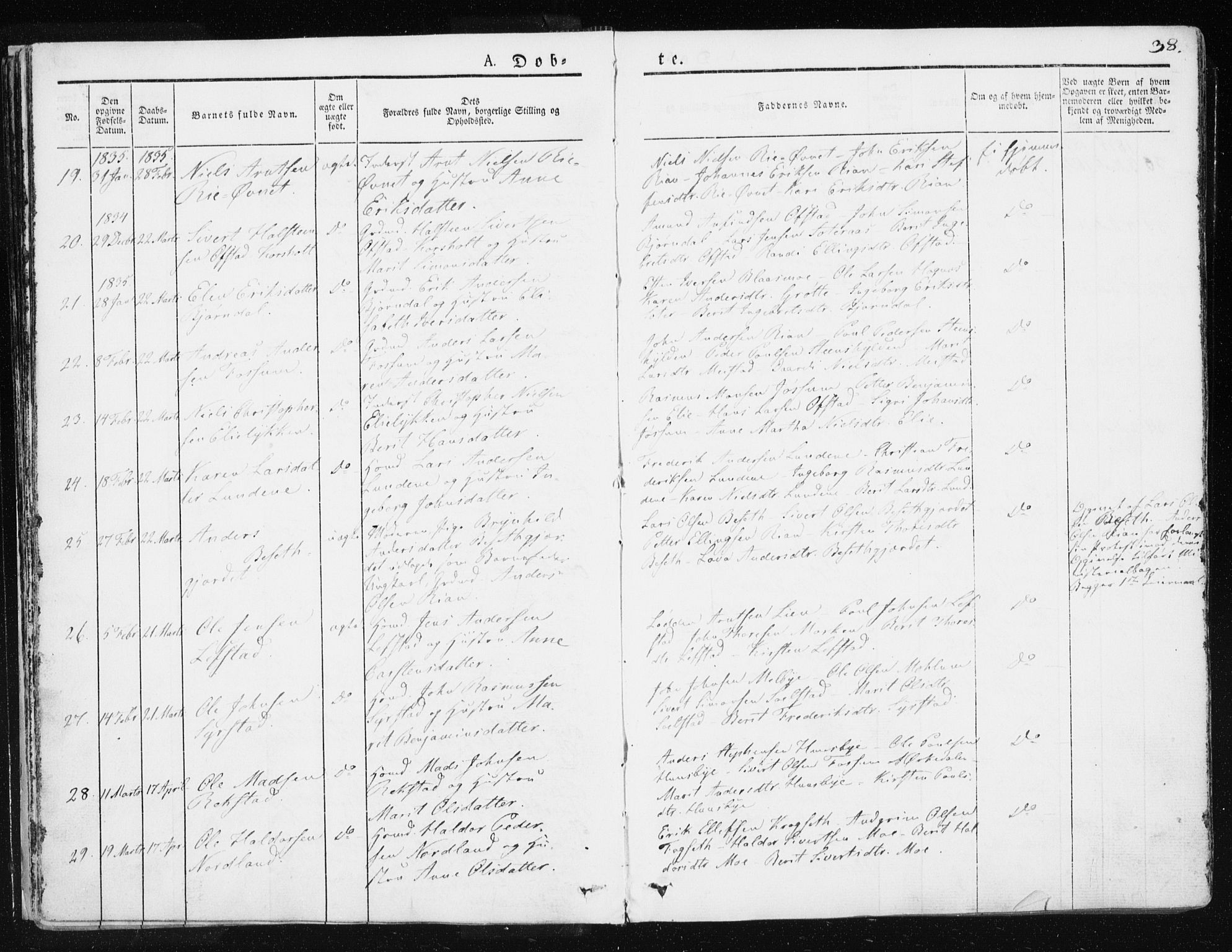 Ministerialprotokoller, klokkerbøker og fødselsregistre - Sør-Trøndelag, AV/SAT-A-1456/665/L0771: Ministerialbok nr. 665A06, 1830-1856, s. 38