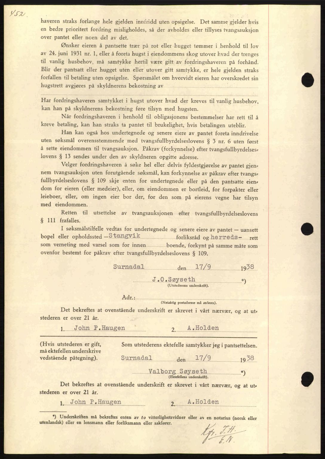 Nordmøre sorenskriveri, SAT/A-4132/1/2/2Ca: Pantebok nr. B84, 1938-1939, Dagboknr: 3013/1938