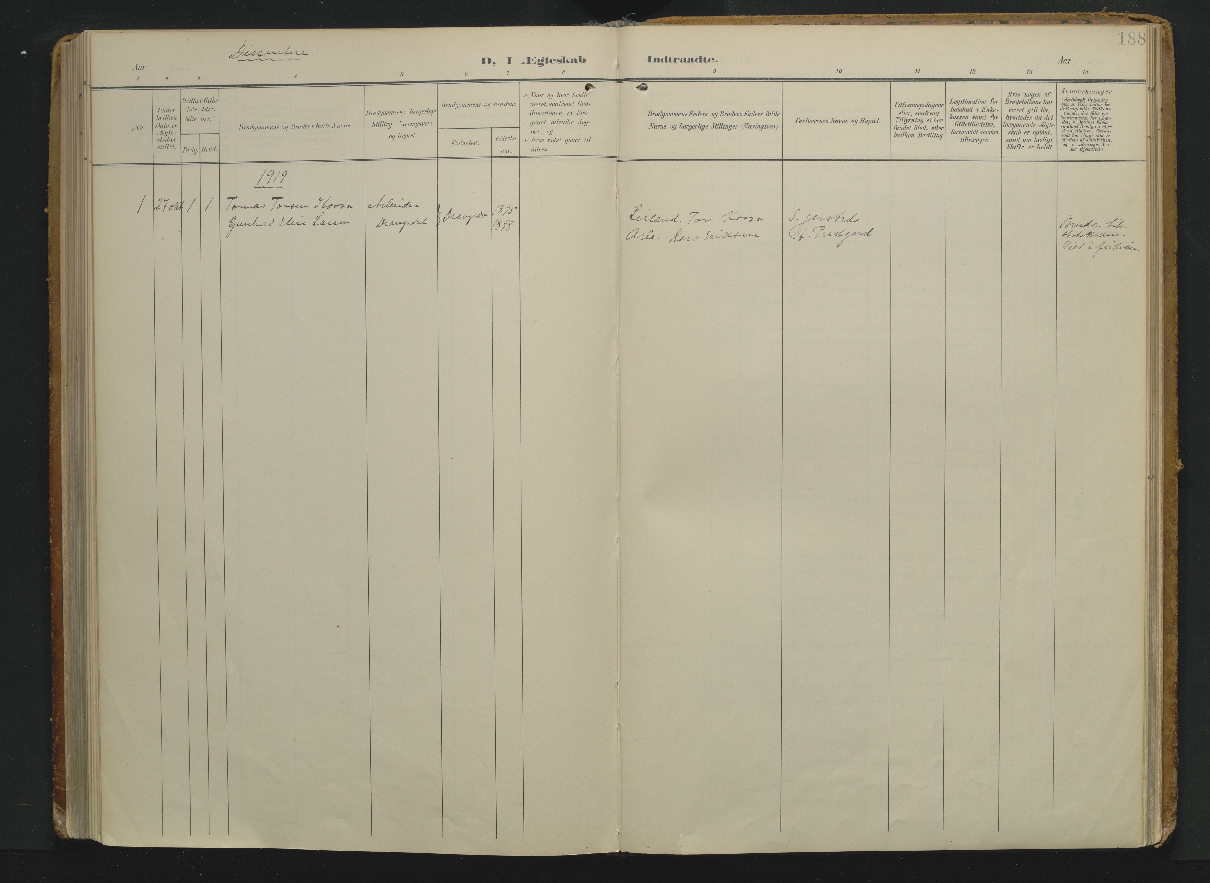 Drangedal kirkebøker, SAKO/A-258/F/Fa/L0014: Ministerialbok nr. 14, 1906-1920, s. 188