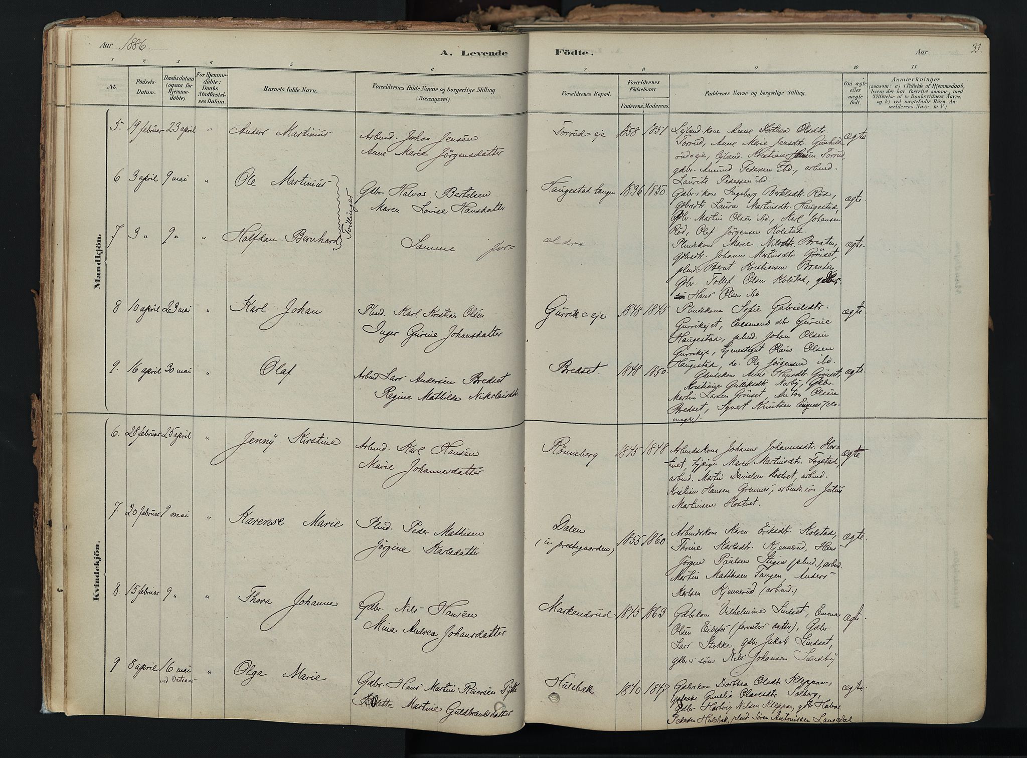 Hof kirkebøker, AV/SAKO-A-64/F/Fa/L0007: Ministerialbok nr. I 7, 1878-1940, s. 33