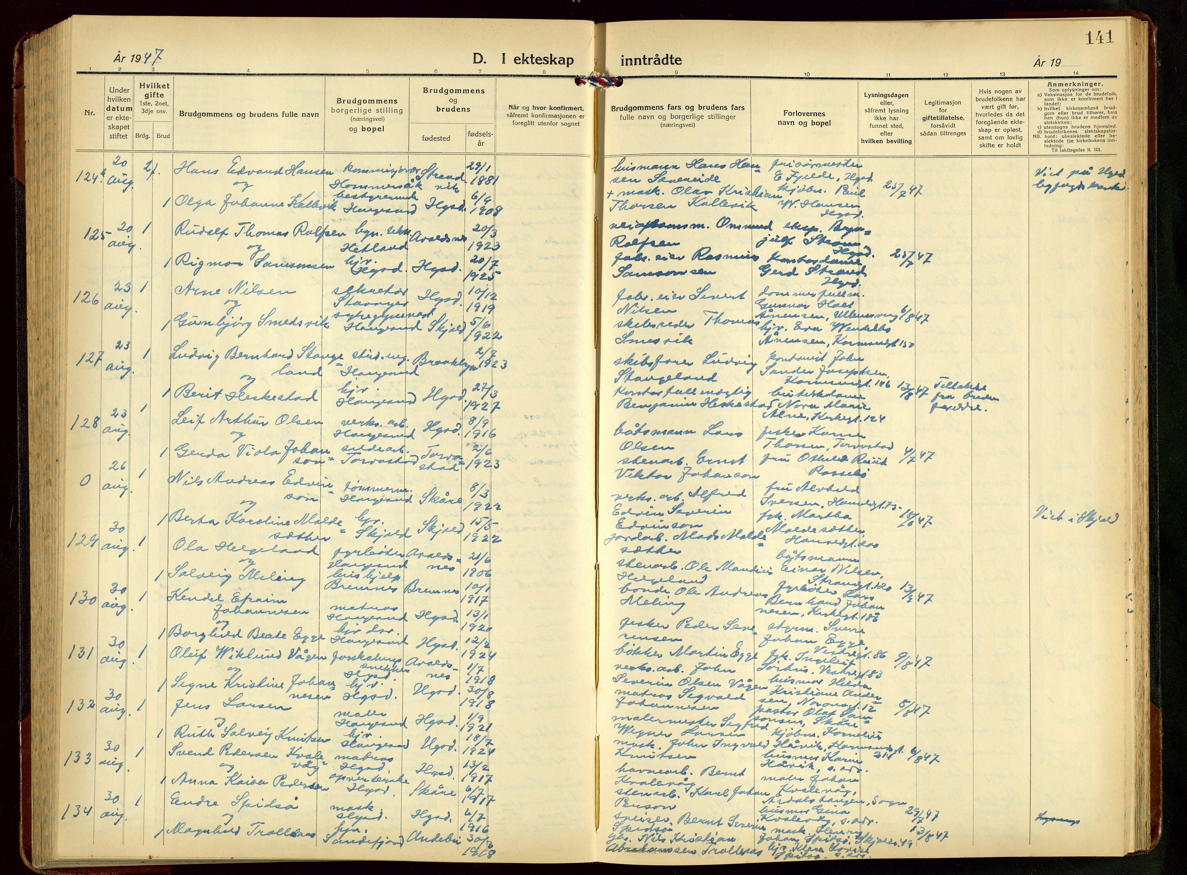 Haugesund sokneprestkontor, AV/SAST-A -101863/H/Ha/Hab/L0014: Klokkerbok nr. B 14, 1940-1952, s. 141