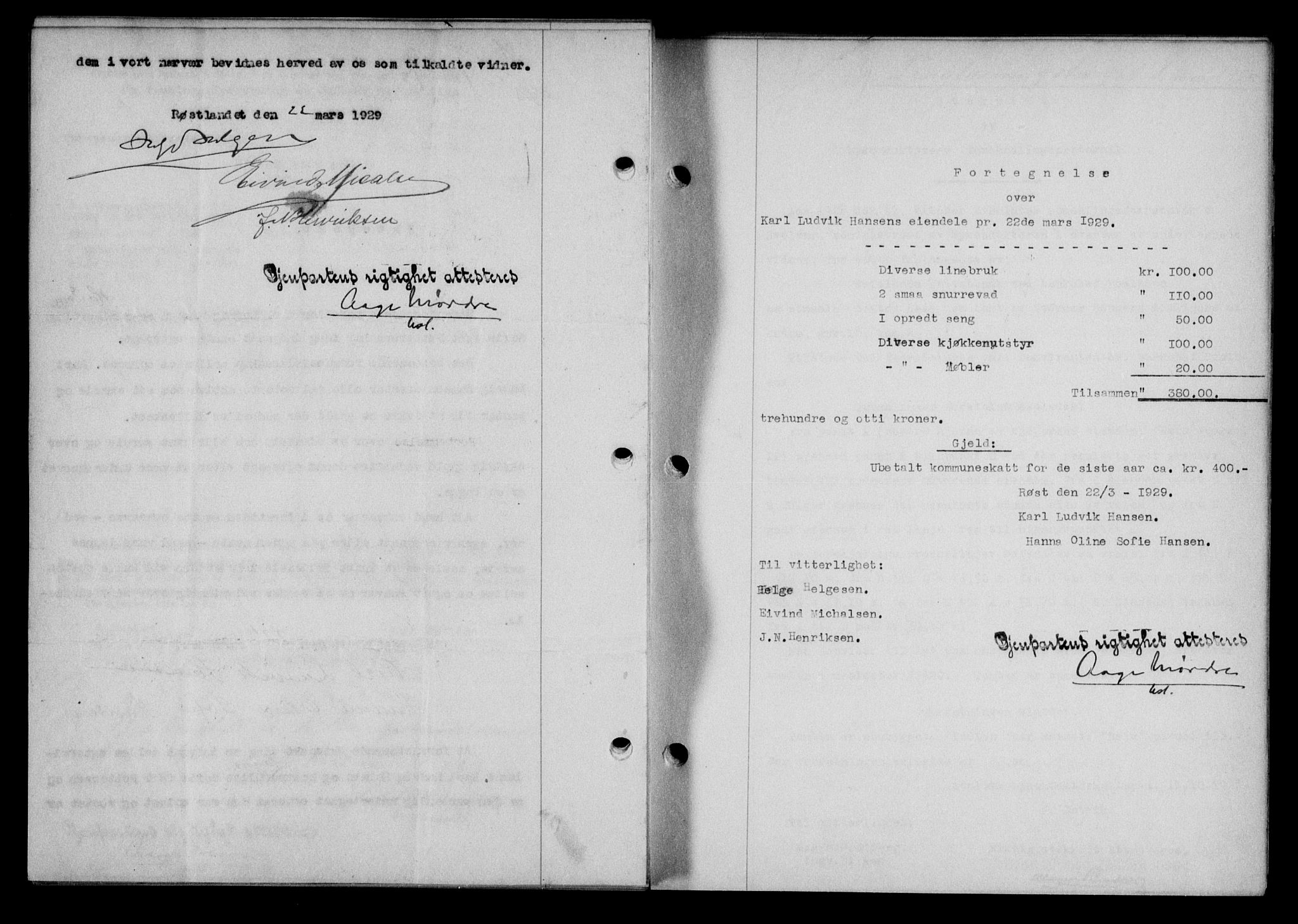 Lofoten sorenskriveri, SAT/A-0017/1/2/2C/L0019b: Pantebok nr. 19b, 1929-1929, Tingl.dato: 15.04.1929