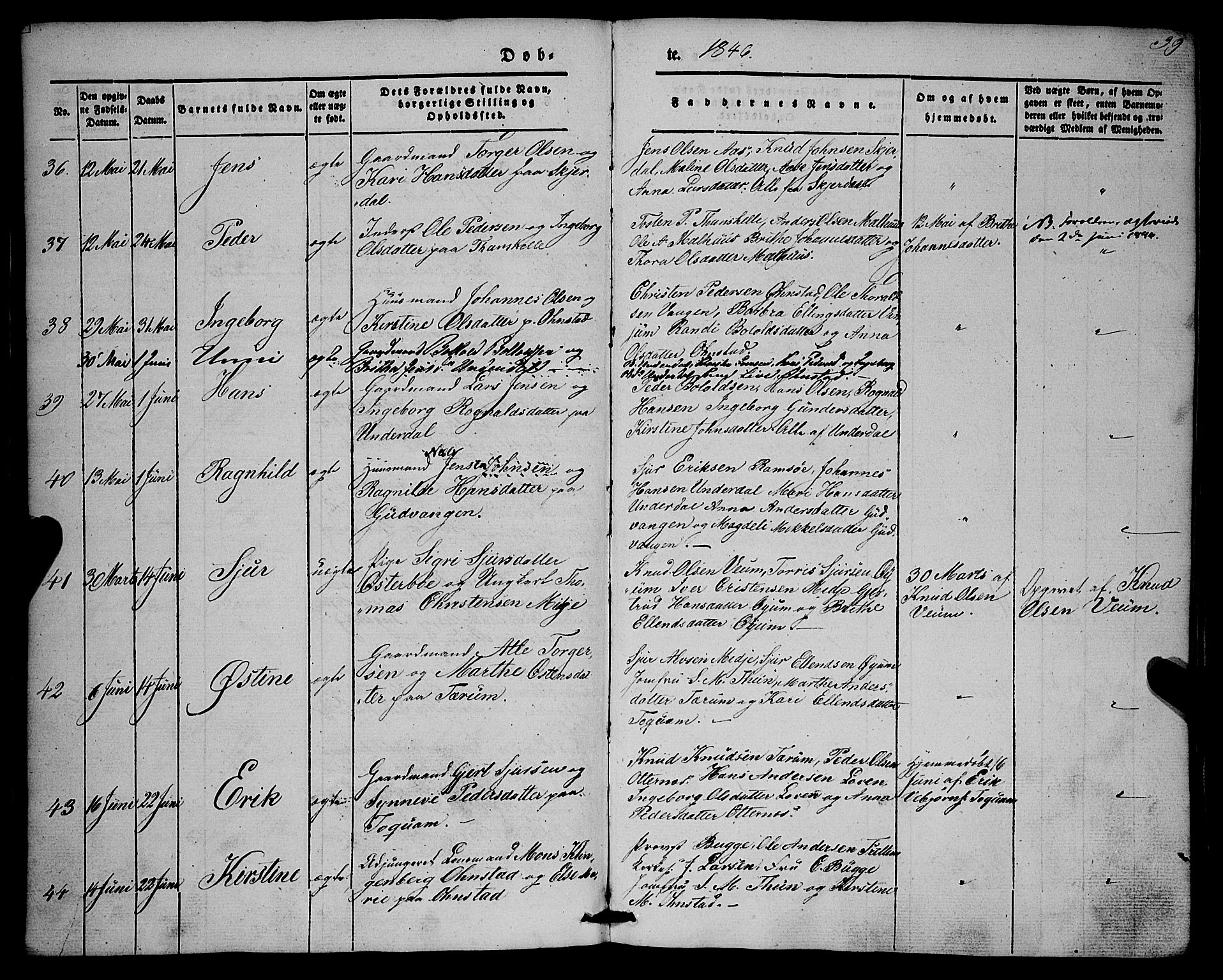 Aurland sokneprestembete, AV/SAB-A-99937/H/Ha/Haa/L0007: Ministerialbok nr. A 7, 1842-1853, s. 39