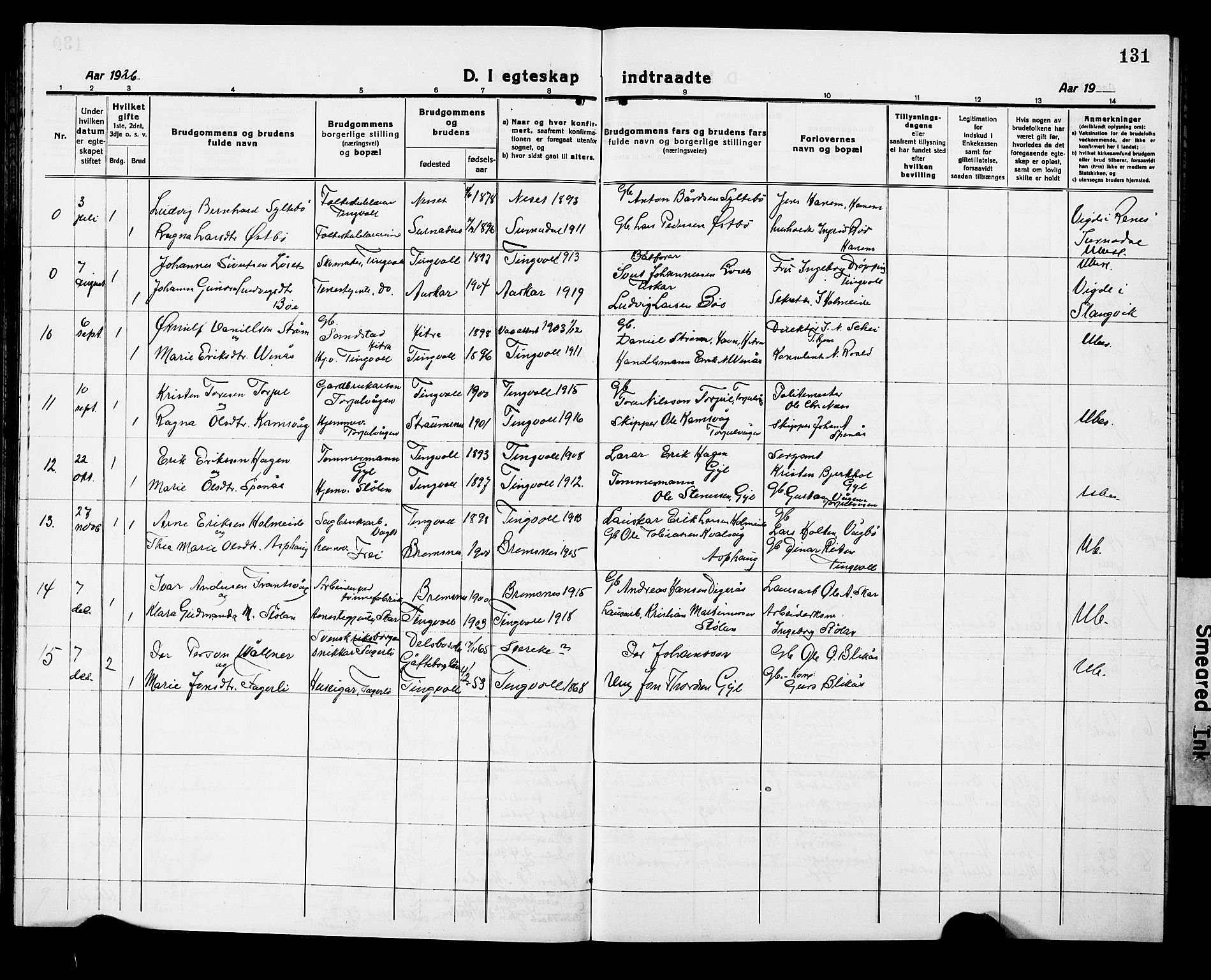 Ministerialprotokoller, klokkerbøker og fødselsregistre - Møre og Romsdal, AV/SAT-A-1454/586/L0994: Klokkerbok nr. 586C05, 1919-1927, s. 131