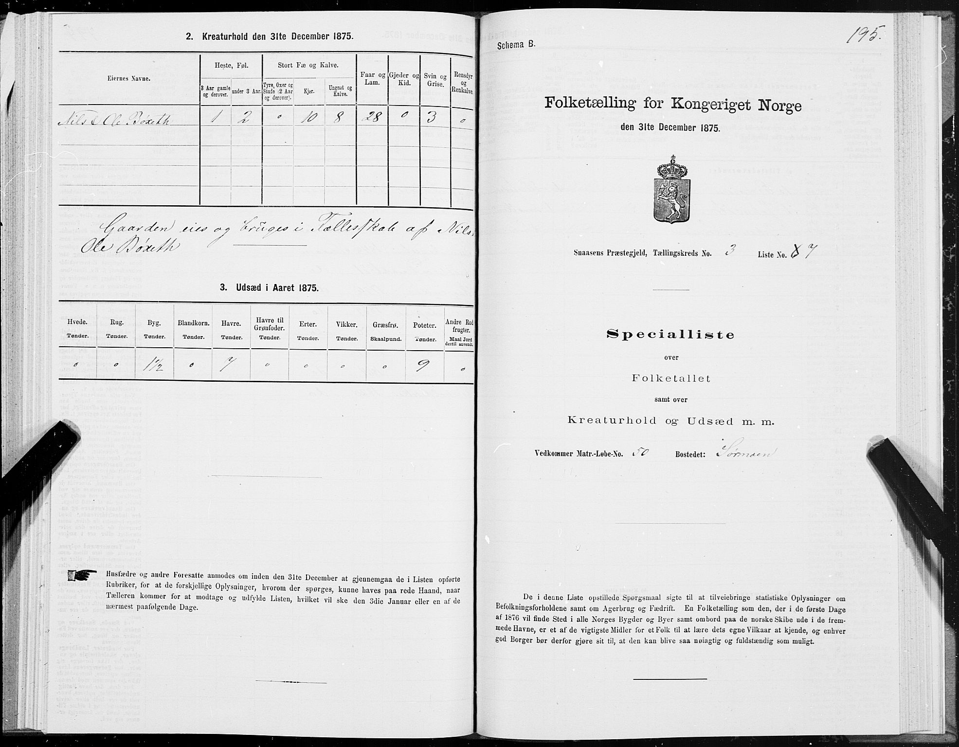 SAT, Folketelling 1875 for 1736P Snåsa prestegjeld, 1875, s. 1195