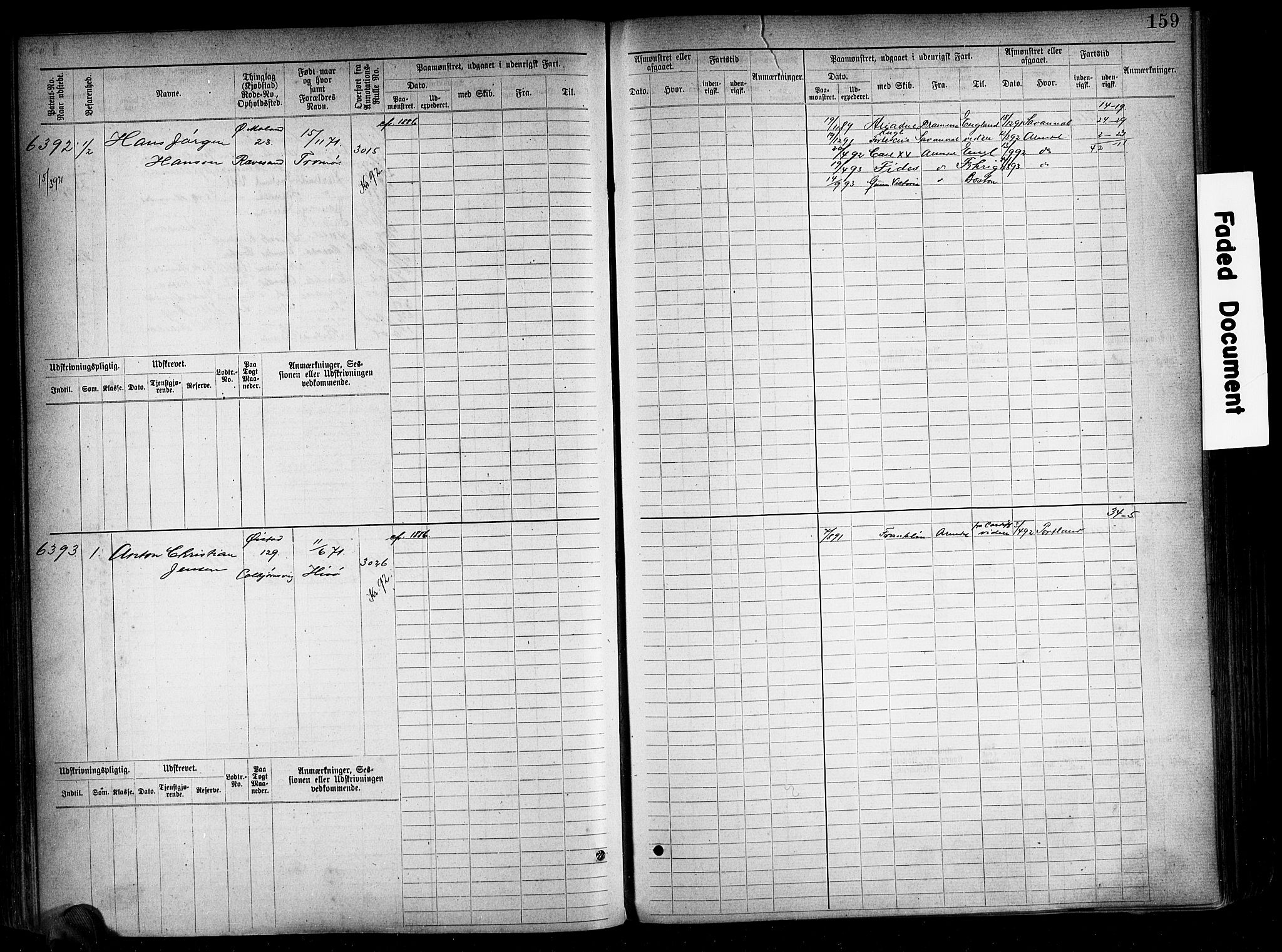 Arendal mønstringskrets, AV/SAK-2031-0012/F/Fb/L0018: Hovedrulle A nr 6077-6849, S-16, 1892-1894, s. 159