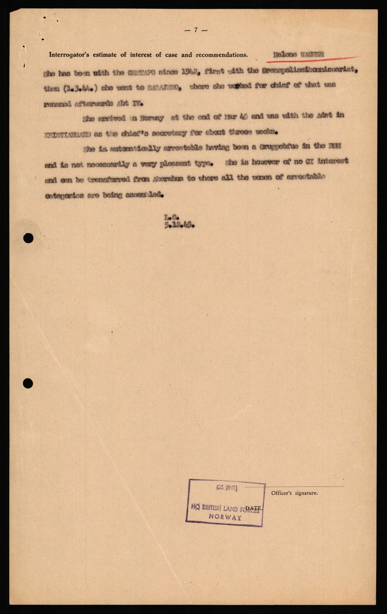 Forsvaret, Forsvarets overkommando II, AV/RA-RAFA-3915/D/Db/L0034: CI Questionaires. Tyske okkupasjonsstyrker i Norge. Tyskere., 1945-1946, s. 388