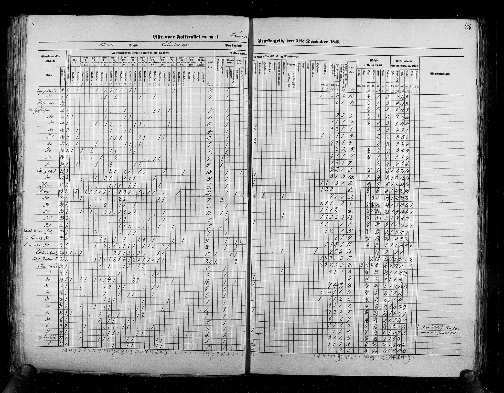 RA, Folketellingen 1845, bind 6: Lister og Mandal amt og Stavanger amt, 1845, s. 216